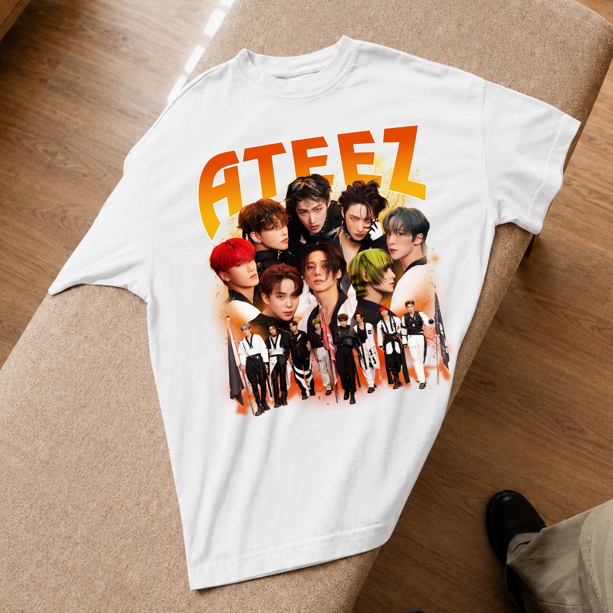 ATEEZ Retro Boy Band K-pop T-Shirt - Spread view, Y2K kpop concert tee