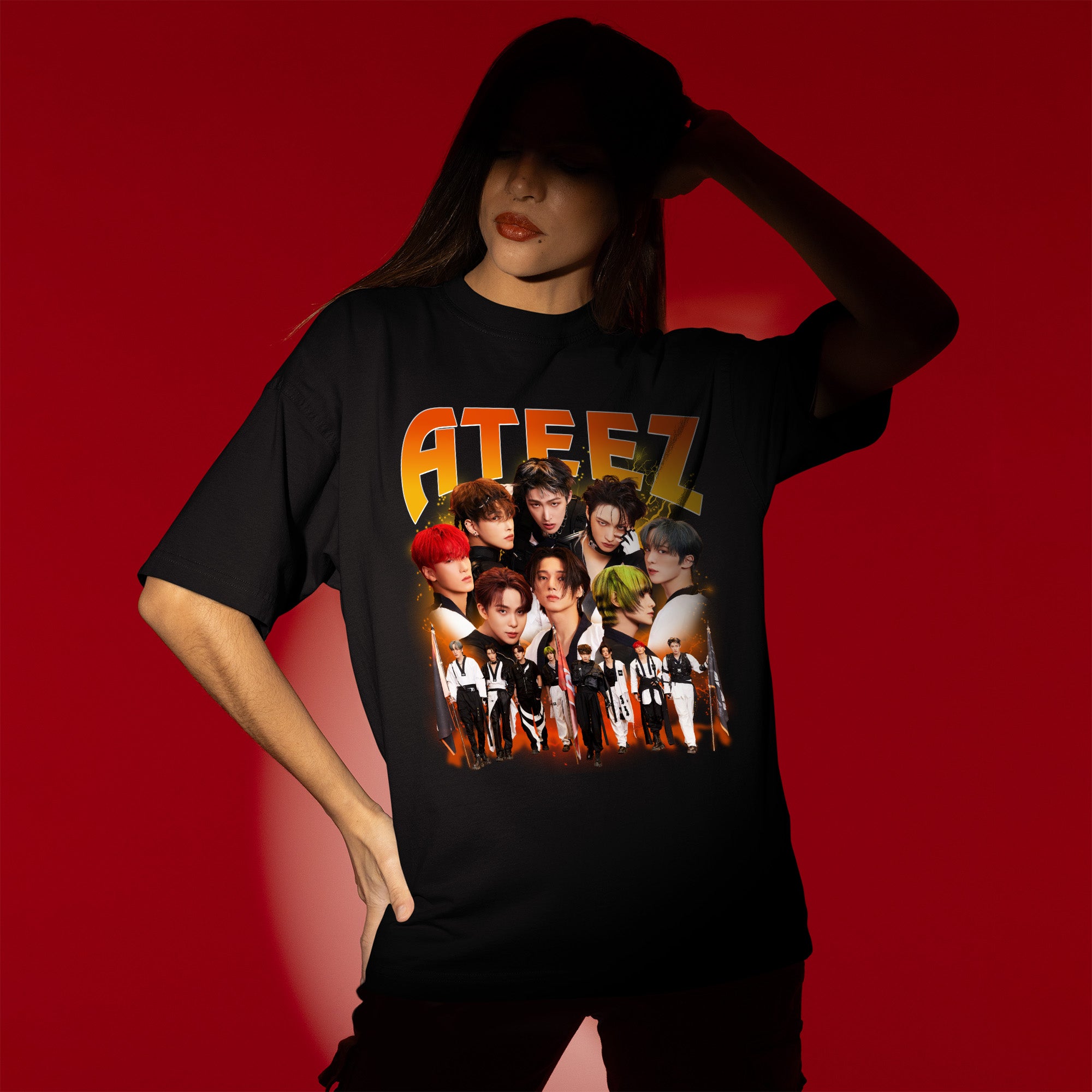ATEEZ Retro Boy Band K-pop T-Shirt - Women view, Y2K kpop concert tee