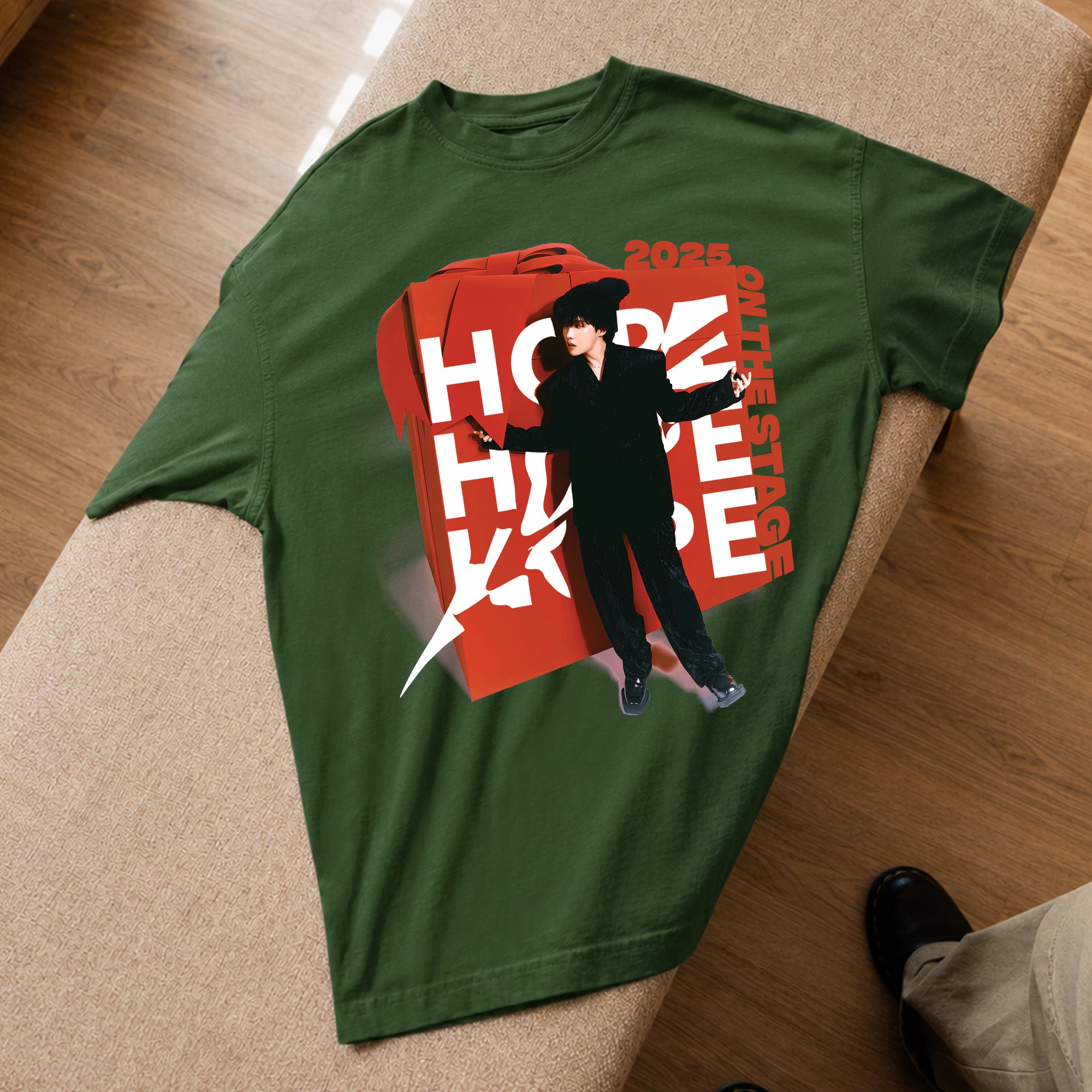 BTS J-Hope Retro On The Stage T-Shirt - Spread view, Y2K kpop concert tee
