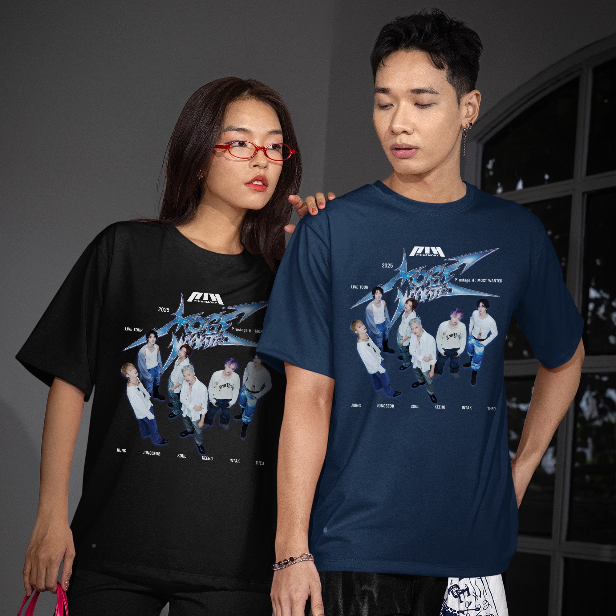 P1Harmony Retro Live Tour 2025 T-Shirt - Couple view, Y2K kpop concert tee