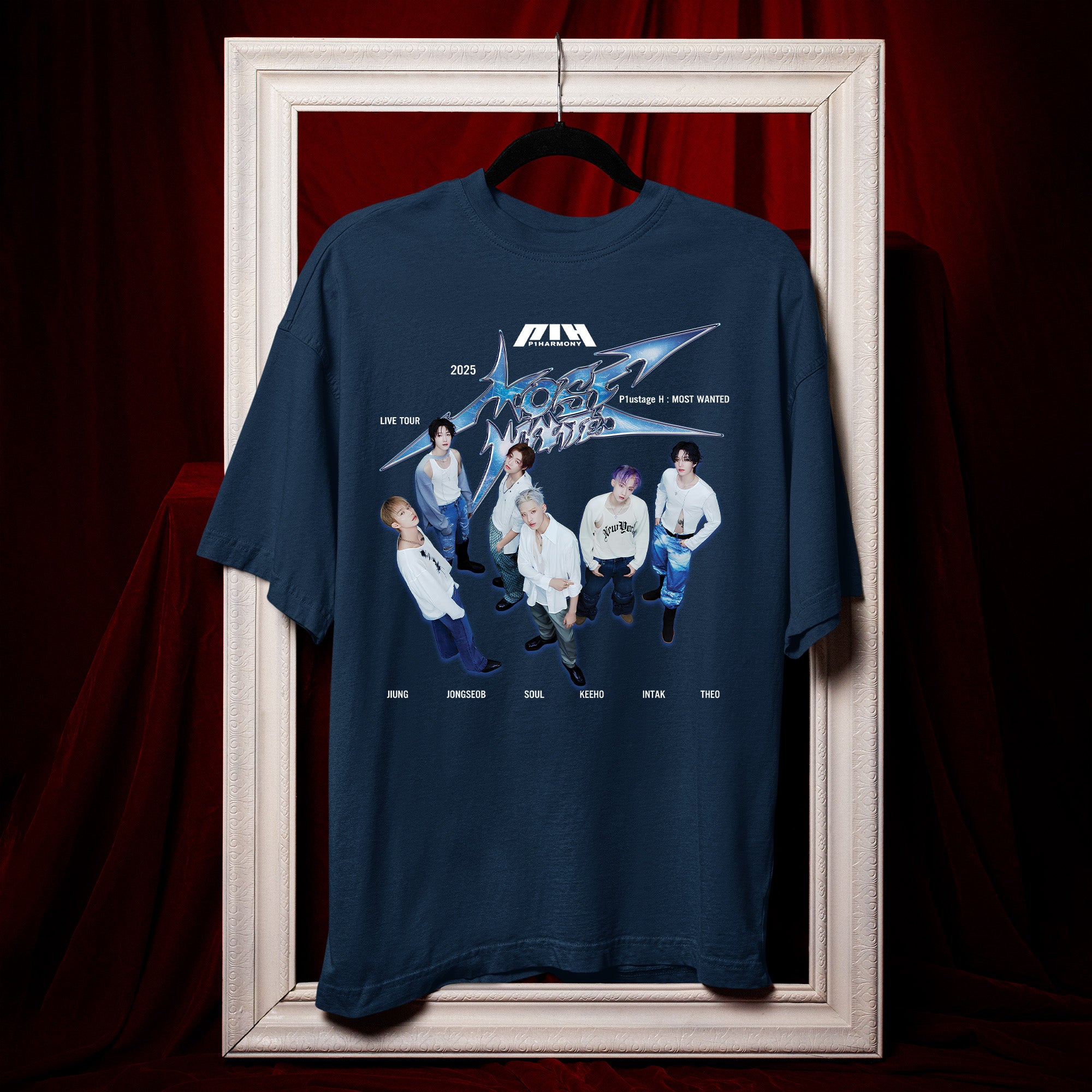 P1Harmony Retro Live Tour 2025 T-Shirt - Hang view, Y2K kpop concert tee