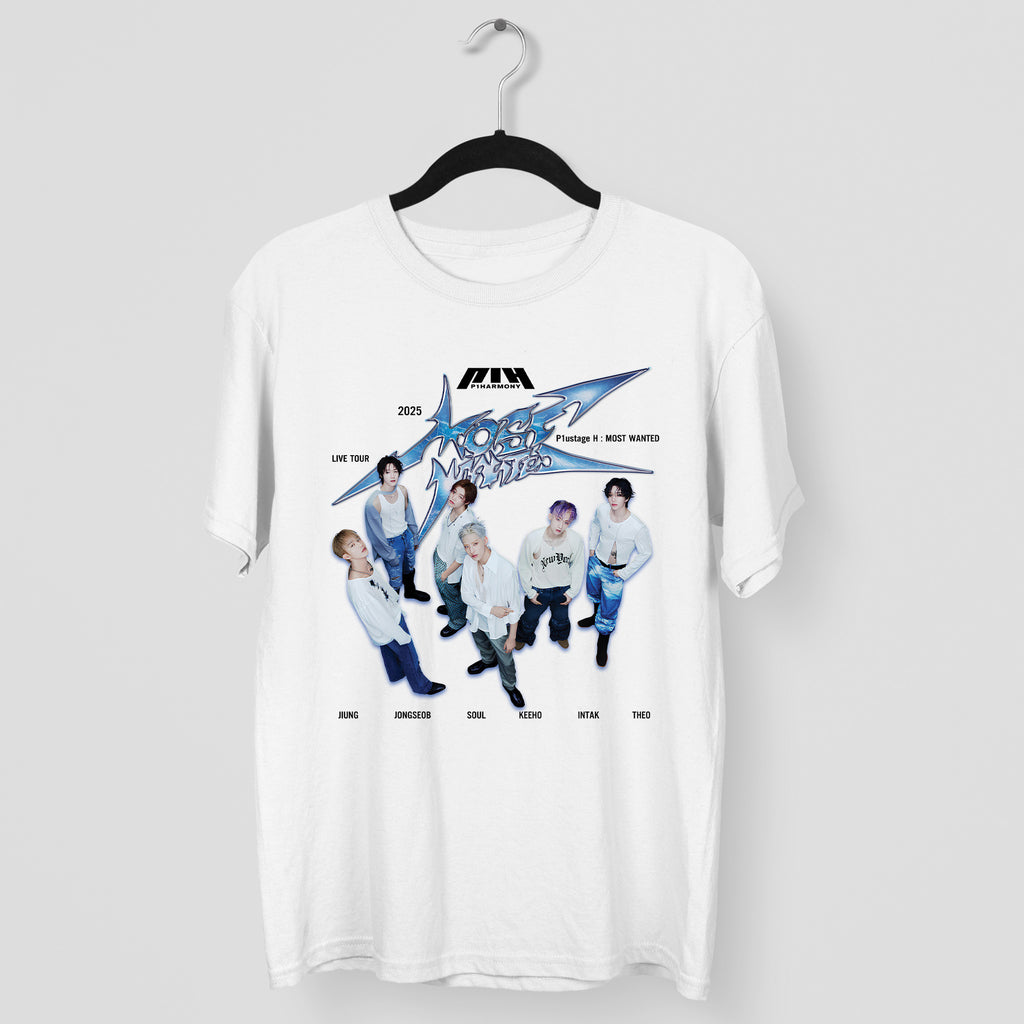 P1Harmony Retro Live Tour 2025 T-Shirt - Main view, Y2K kpop concert tee