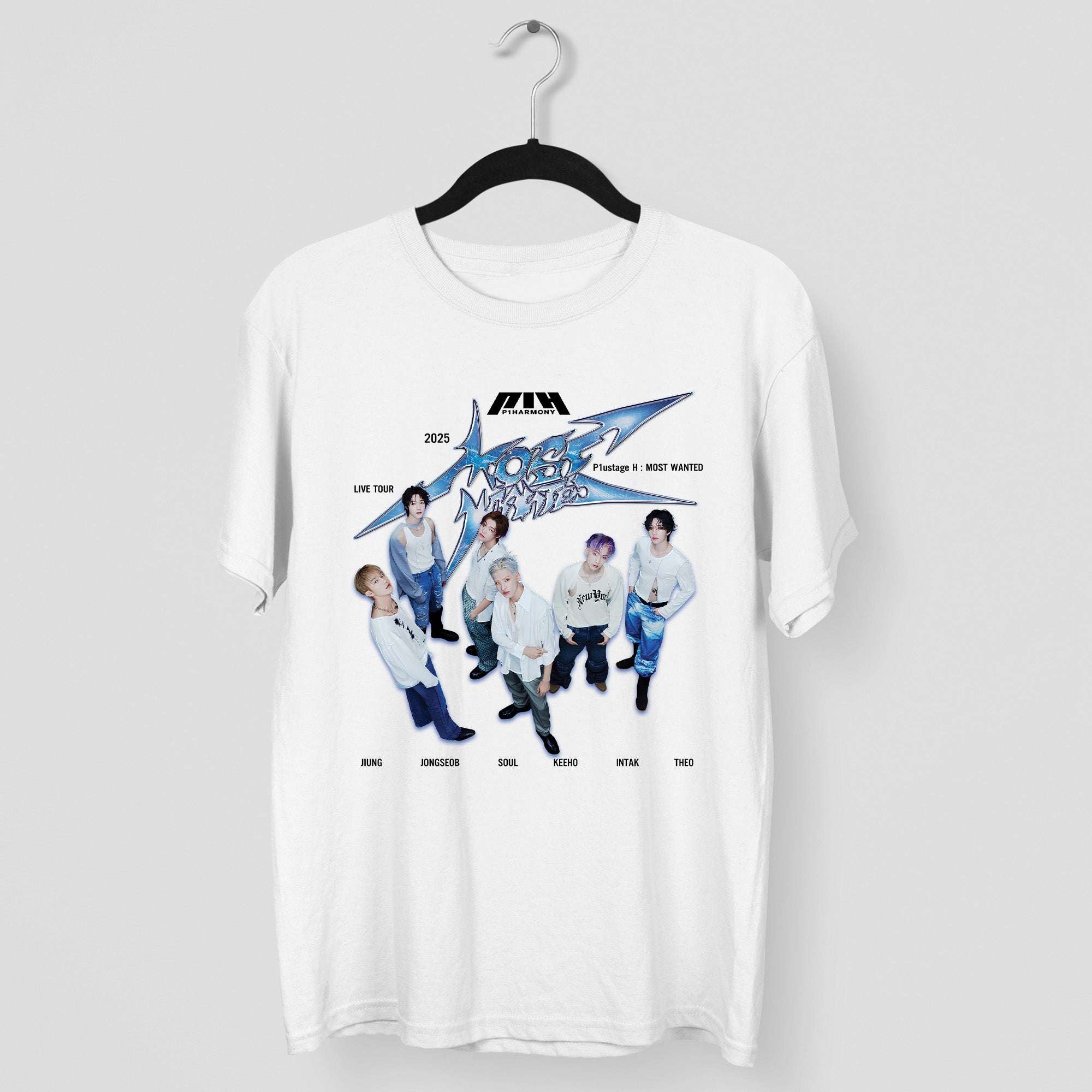 P1Harmony Retro Live Tour 2025 T-Shirt - Main view, Y2K kpop concert tee