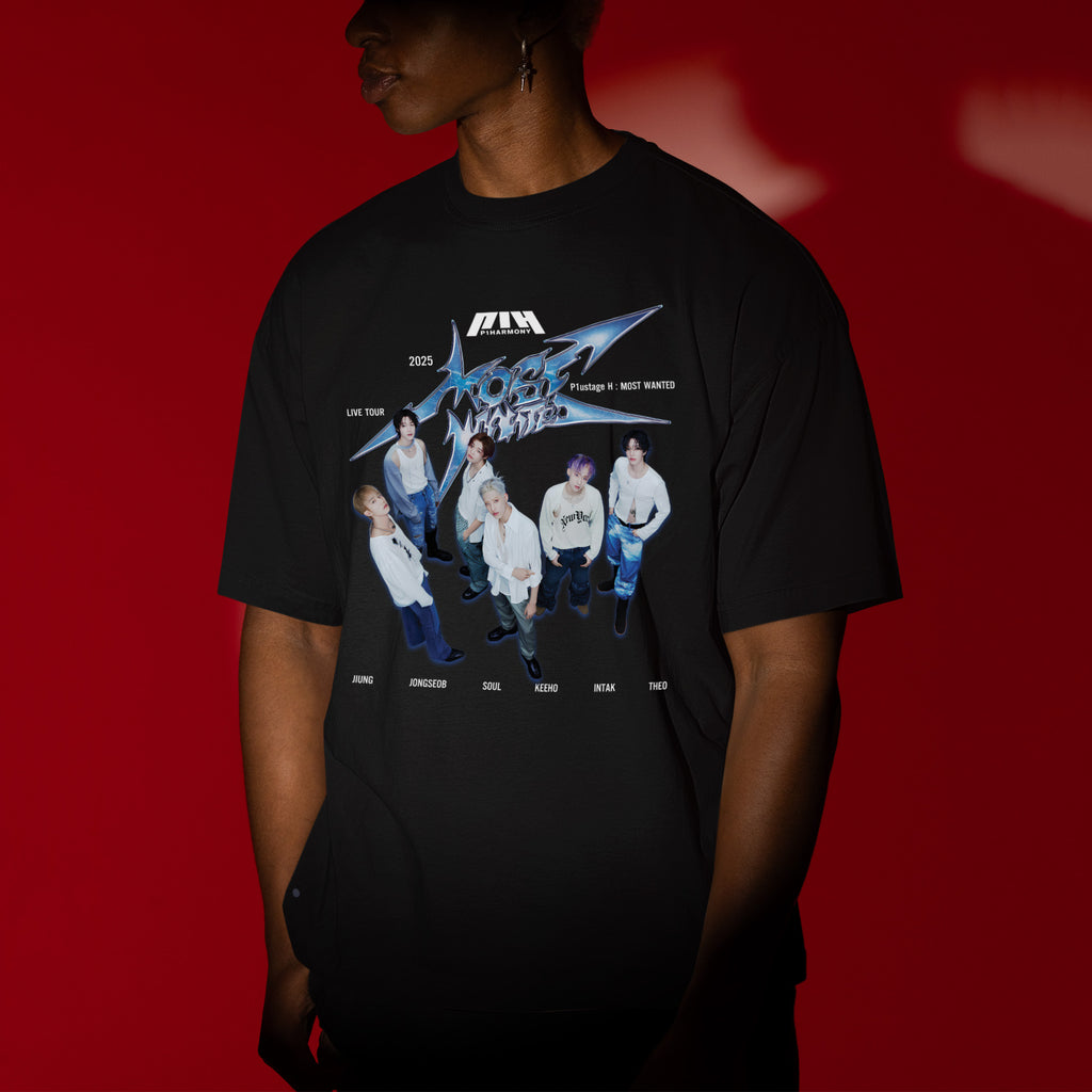 P1Harmony Retro Live Tour 2025 T-Shirt - Men view, Y2K kpop concert tee