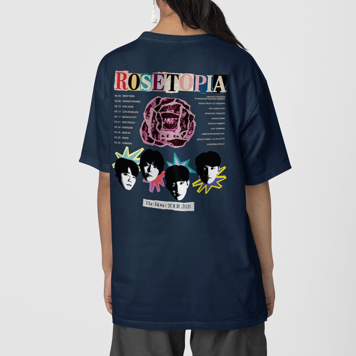 The Rose Rosetopia 2026 T-Shirt - Back view, Y2K kpop concert tee