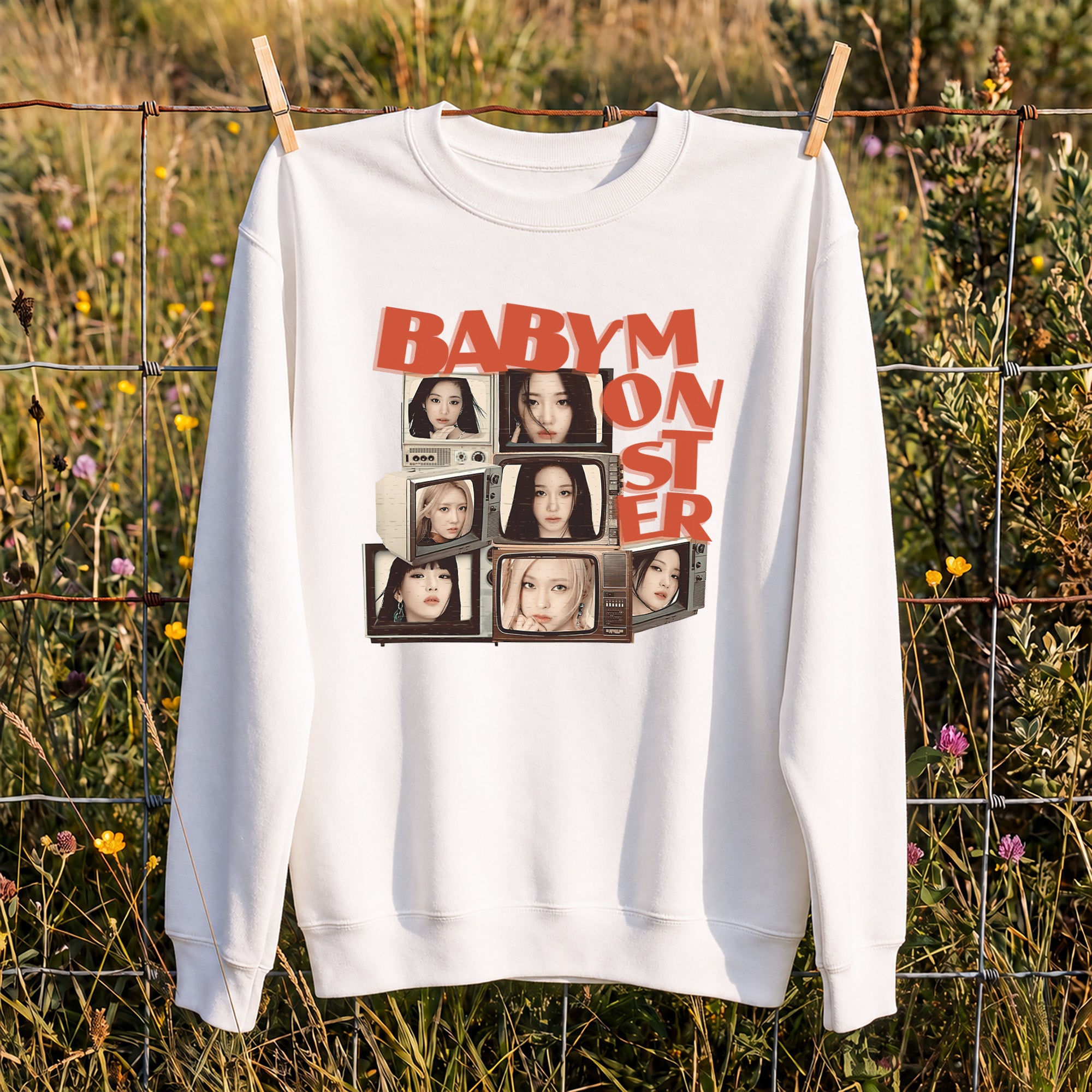 BABYMONSTER member Sweatshirt - Hang view, Y2K kpop concert sweatshirt
