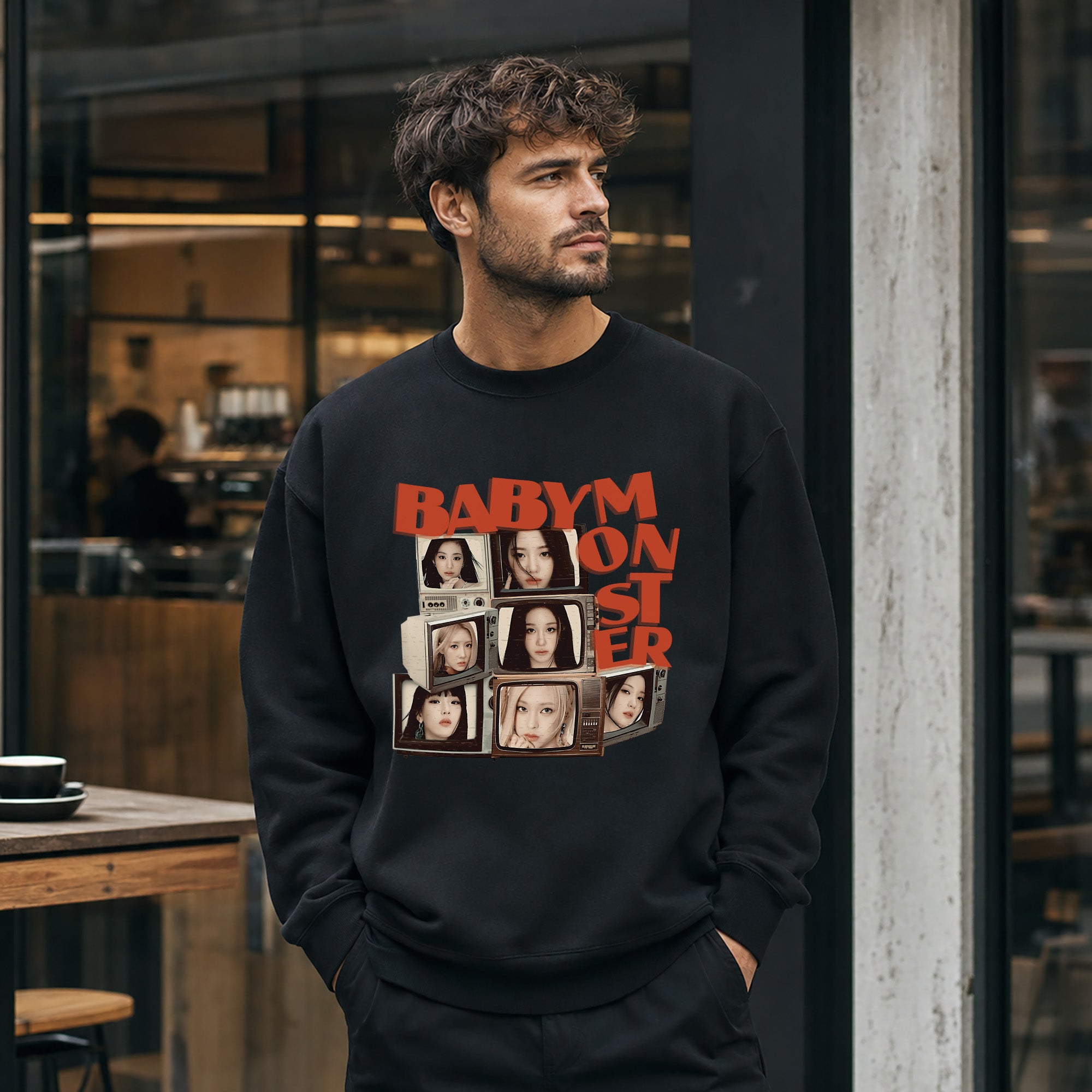 BABYMONSTER member Sweatshirt - Men view, Y2K kpop concert sweatshirt