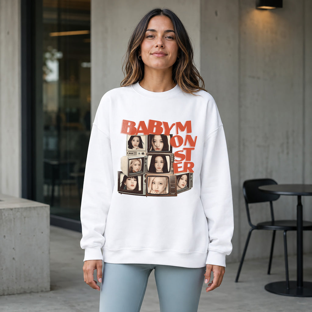 BABYMONSTER member Sweatshirt - Women view, Y2K kpop concert sweatshirt