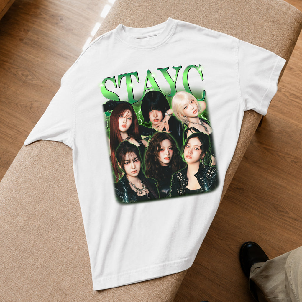 STAYC Retro Classic T-Shirt - Spread view, Y2K kpop concert tee