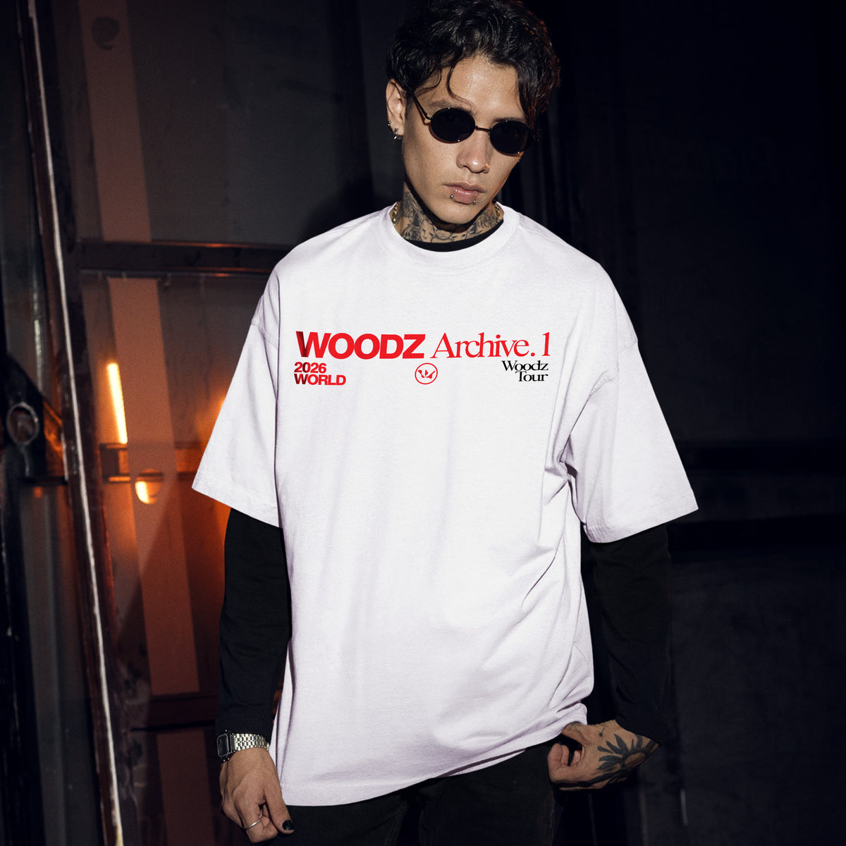 WOODZ Archive 2026 World Tour T-Shirt - Men Front view, Y2K kpop concert tee