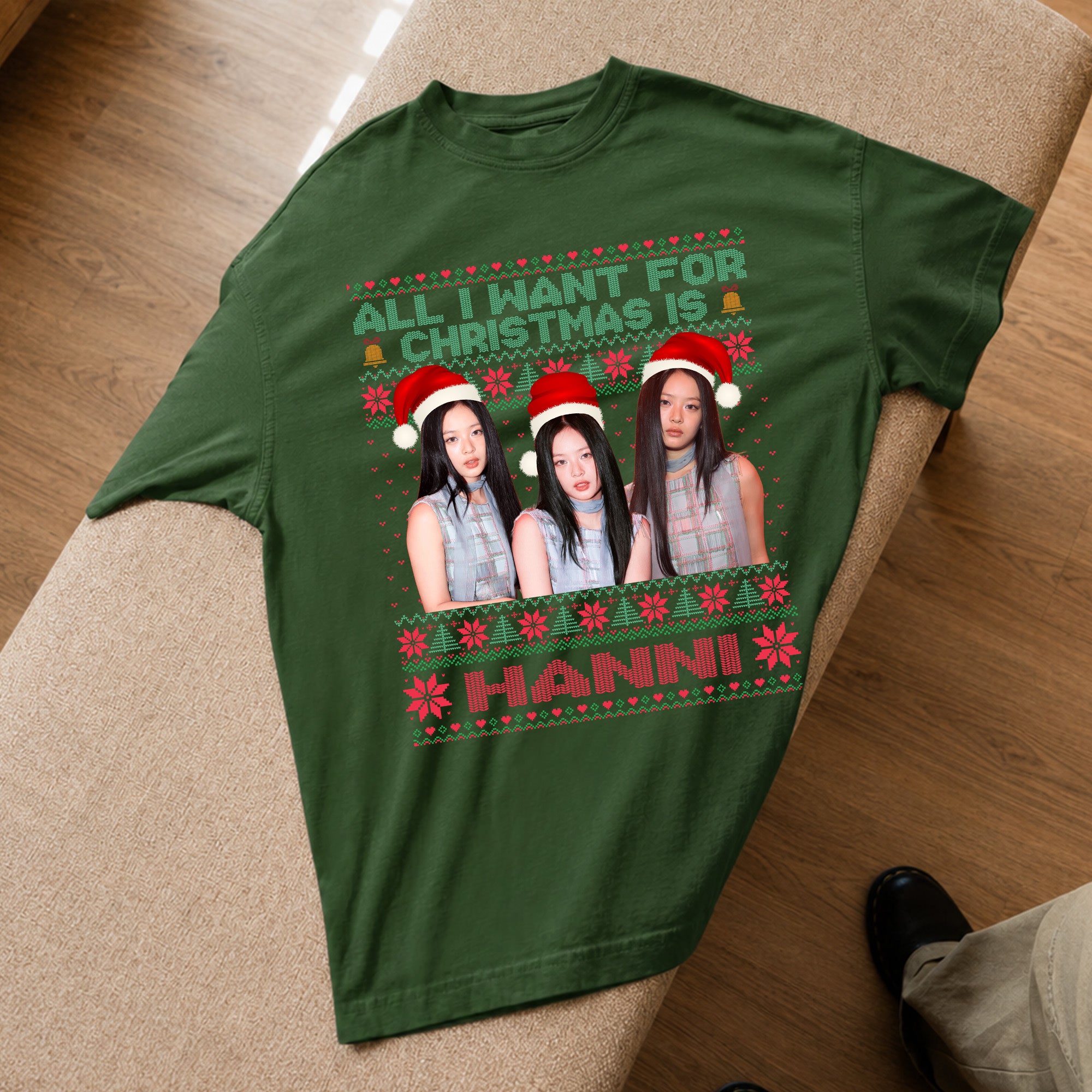 All You Want For Christmas Is Hanni T-Shirt - Spread view, Y2K kpop concert tee
