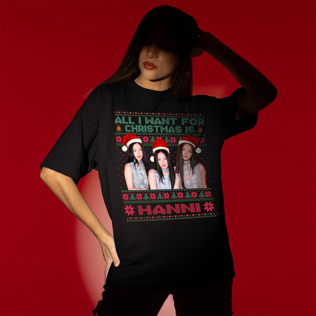 All You Want For Christmas Is Hanni T-Shirt - Women view, Y2K kpop concert tee