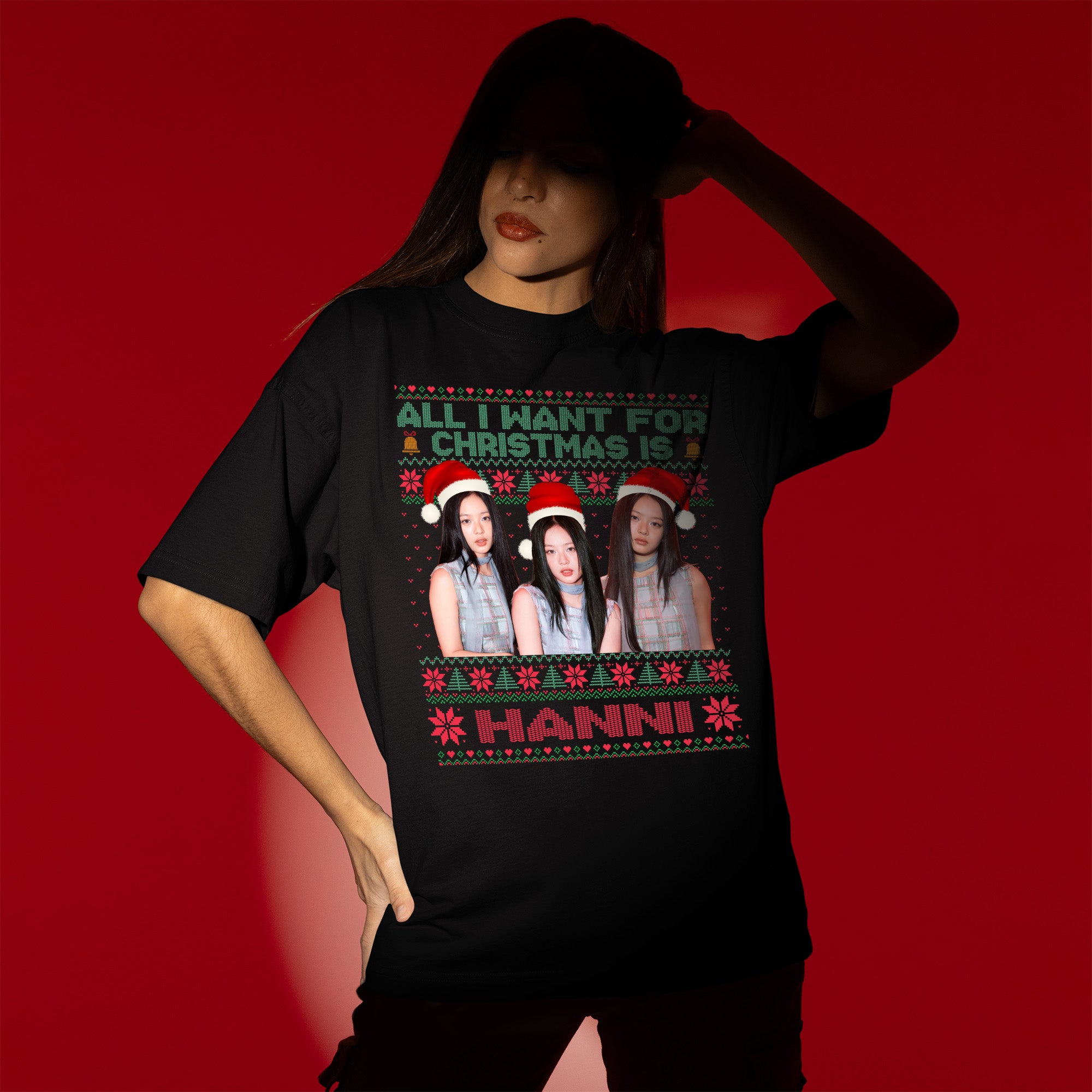All You Want For Christmas Is Hanni T-Shirt - Women view, Y2K kpop concert tee