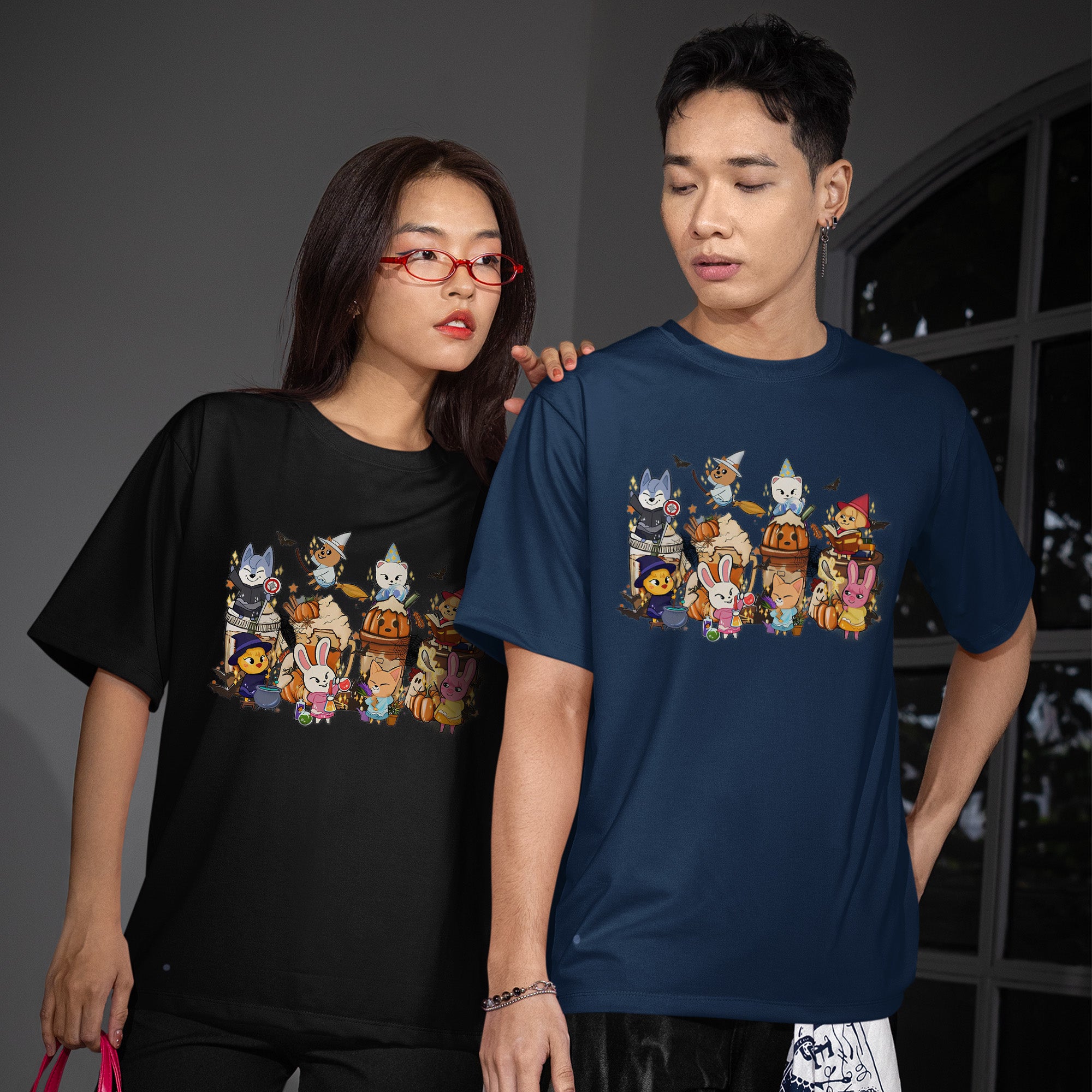 Stray Kids Skzoo Halloween T-Shirt - Couple view, Y2K kpop concert tee