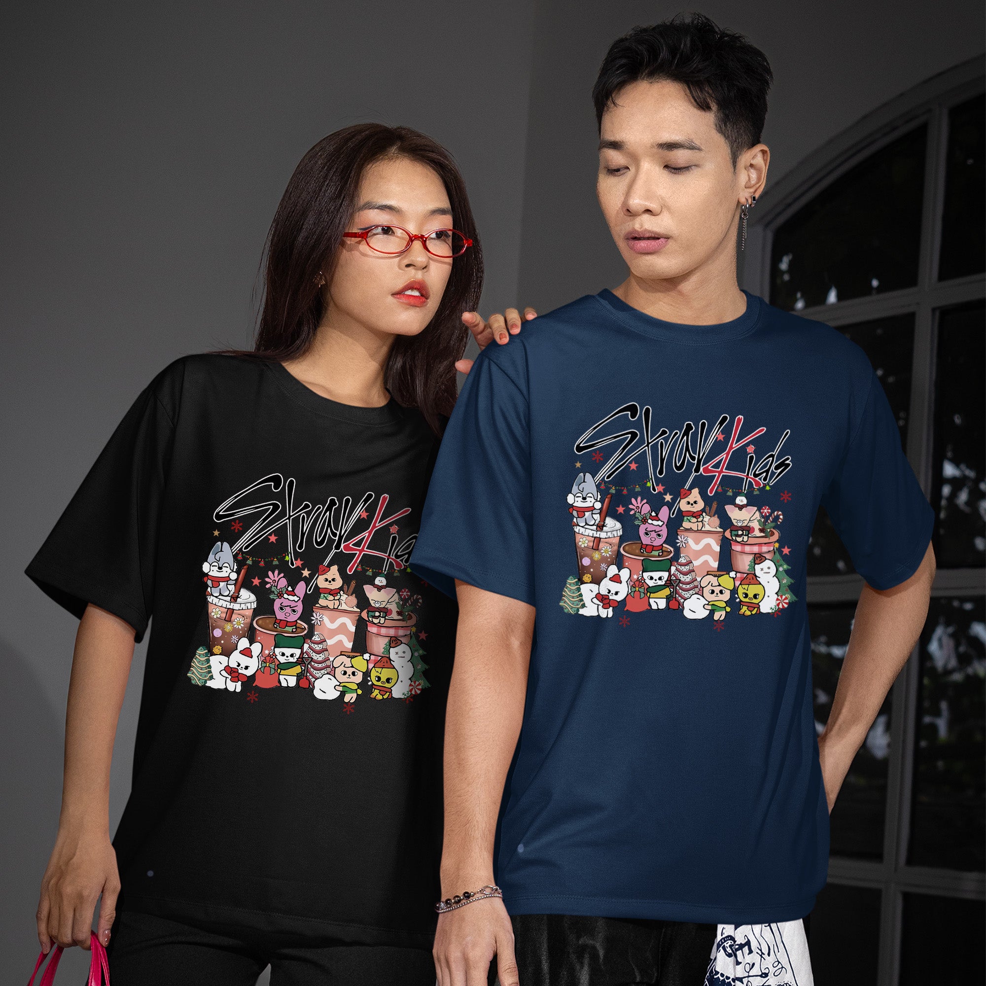 Stray Kids Merry Christmas Skzoo T-Shirt - Couple view, Y2K kpop concert tee