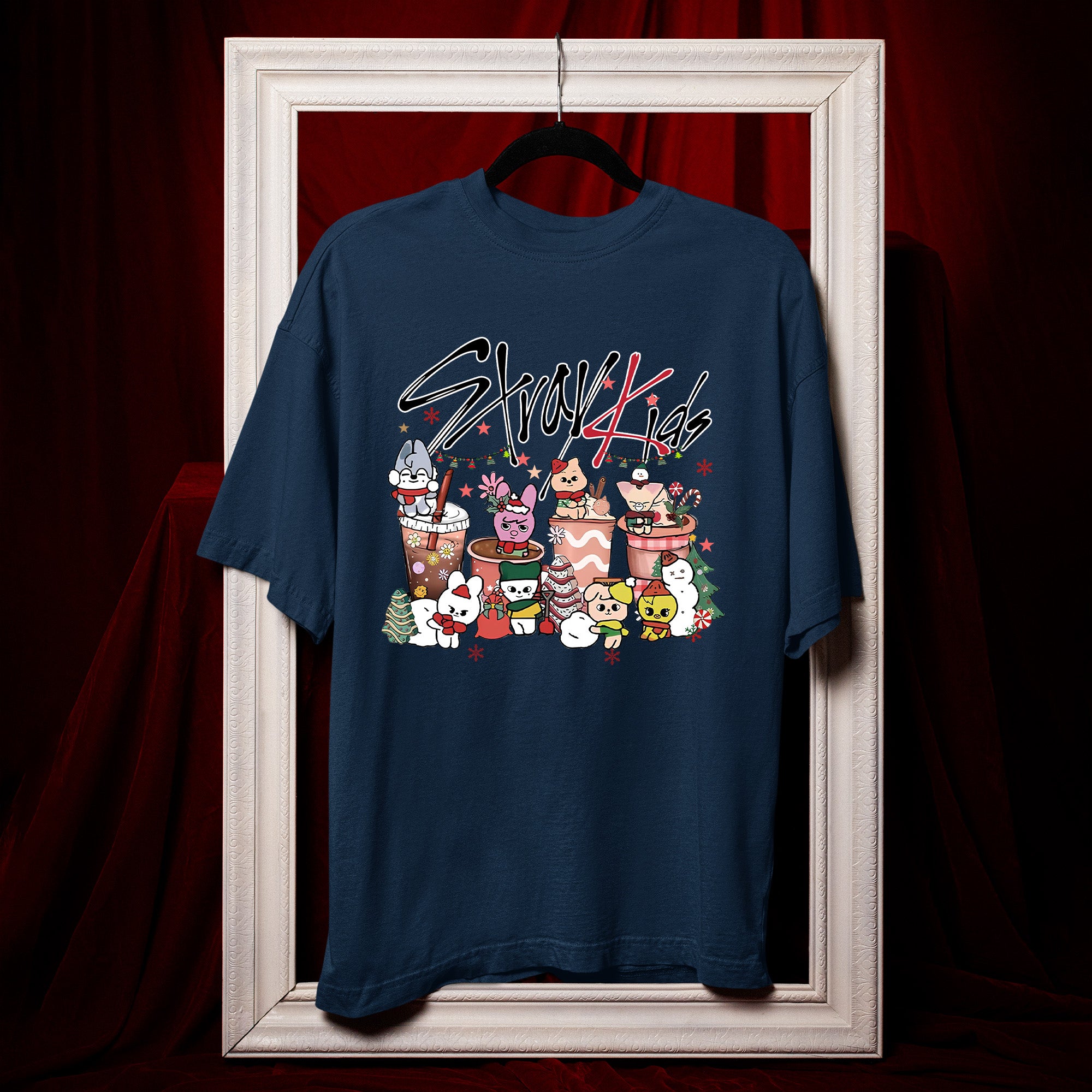 Stray Kids Merry Christmas Skzoo T-Shirt - Hang view, Y2K kpop concert tee