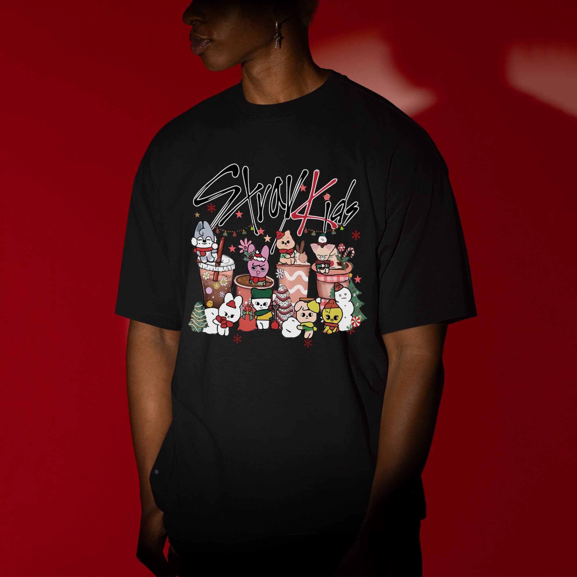 Stray Kids Merry Christmas Skzoo T-Shirt - Men view, Y2K kpop concert tee