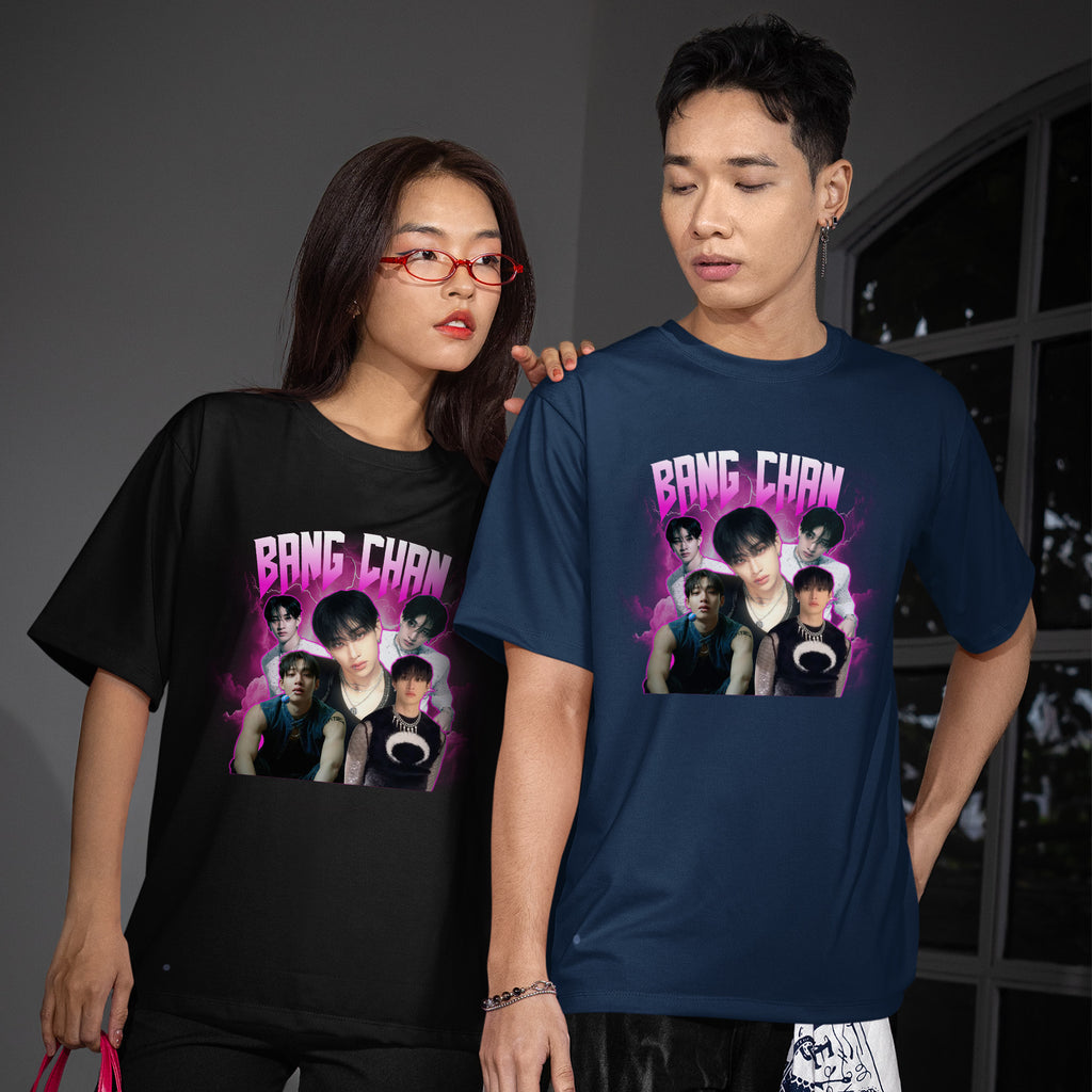 Stray Kids Bang Chan Graphic T-Shirt - Couple view, Y2K kpop concert tee