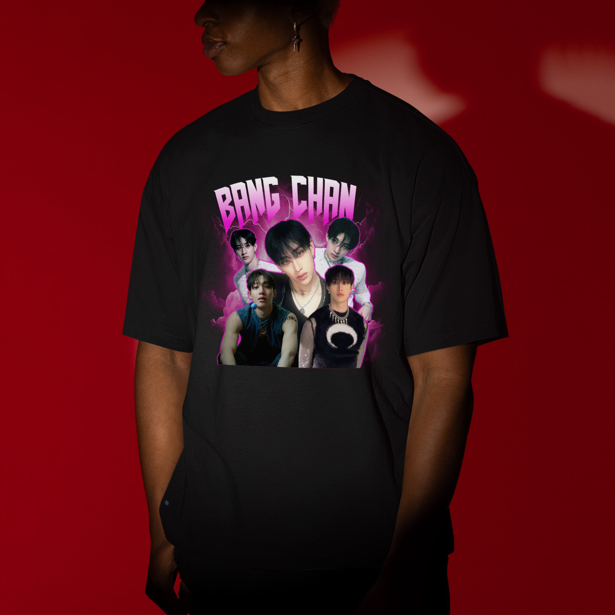 Stray Kids Bang Chan Graphic T-Shirt - Men view, Y2K kpop concert tee