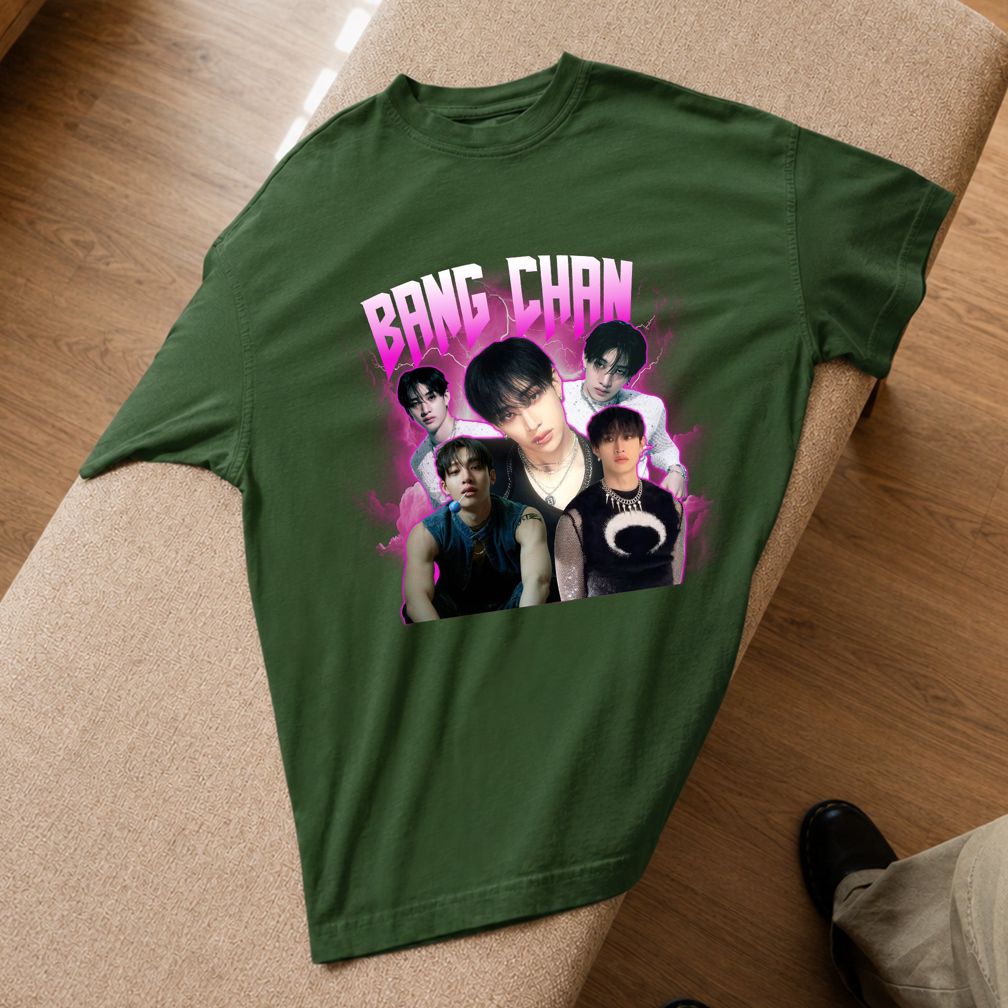 Stray Kids Bang Chan Graphic T-Shirt - Spread view, Y2K kpop concert tee