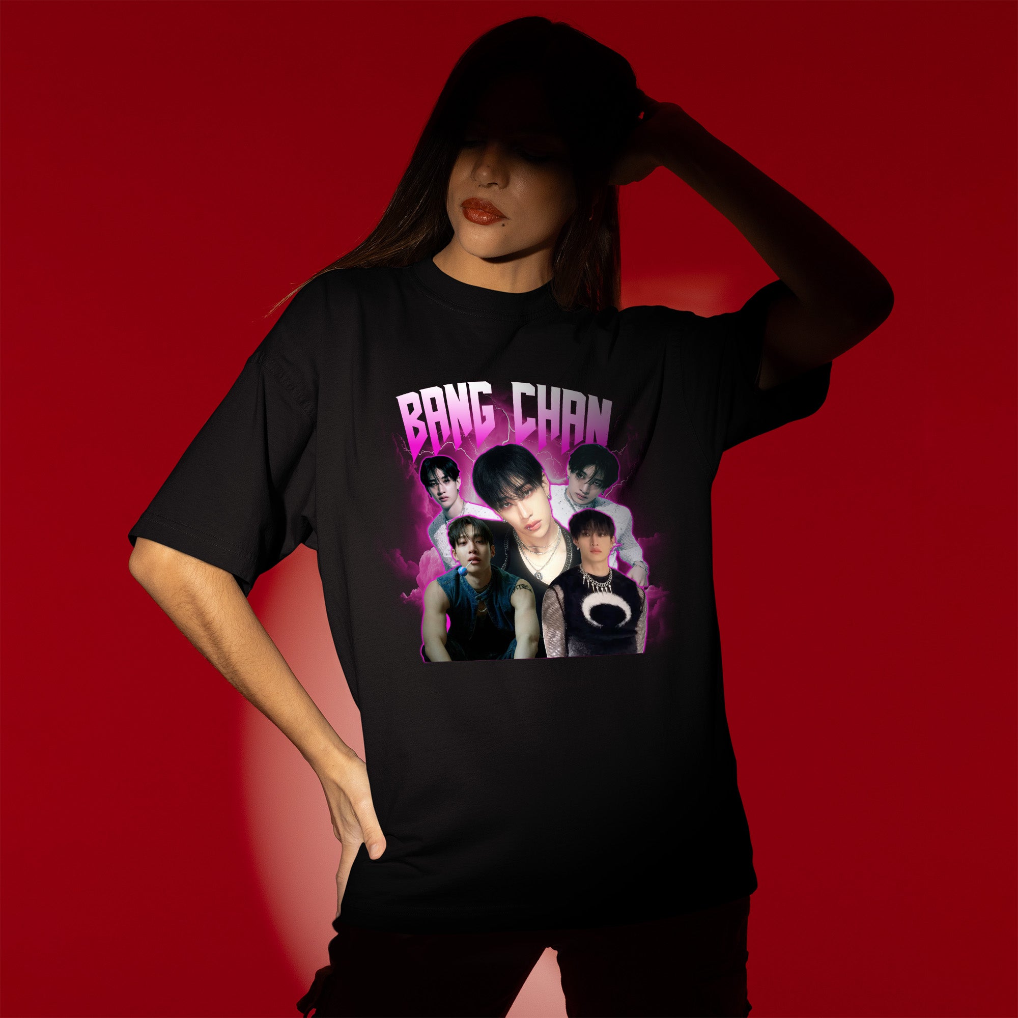 Stray Kids Bang Chan Graphic T-Shirt - Women view, Y2K kpop concert tee