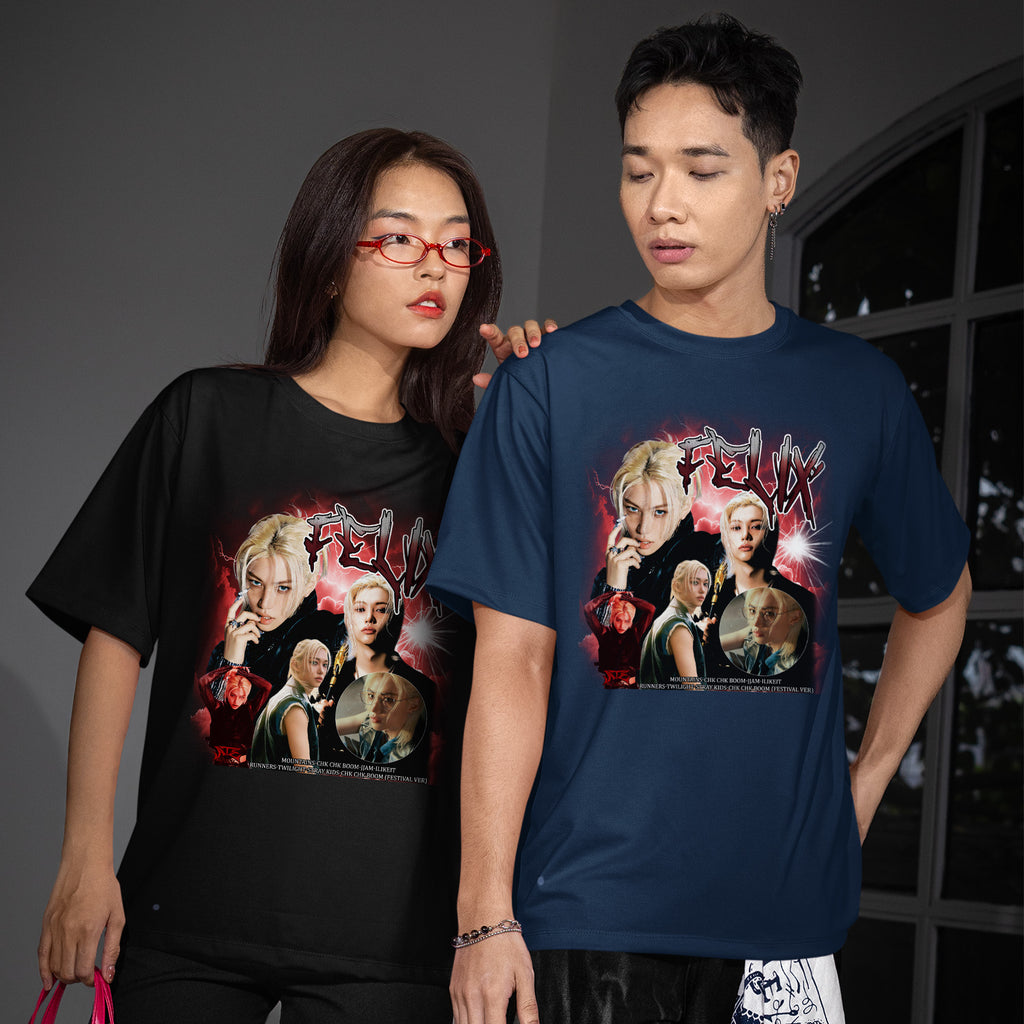 Stray Kids Felix Graphic T-Shirt - Couple view, Y2K kpop concert tee