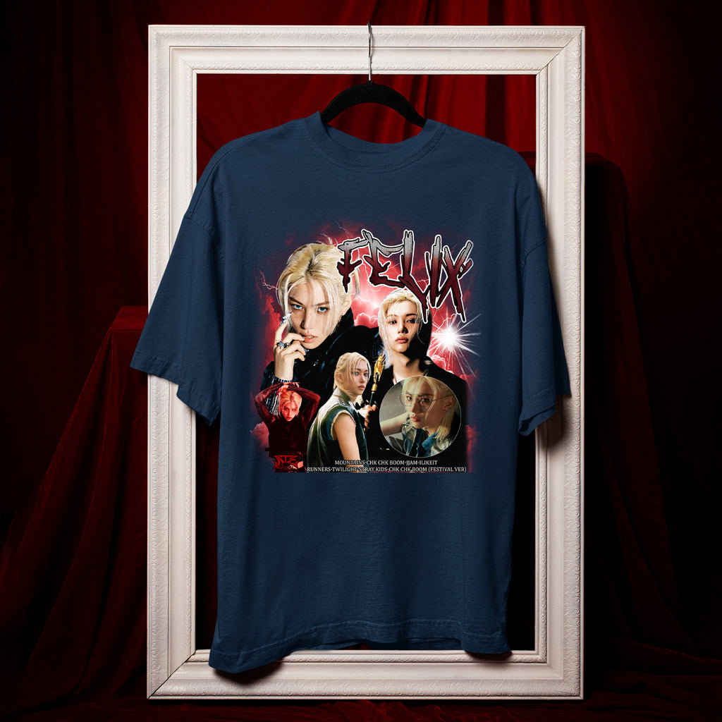 Stray Kids Felix Graphic T-Shirt - Hang view, Y2K kpop concert tee