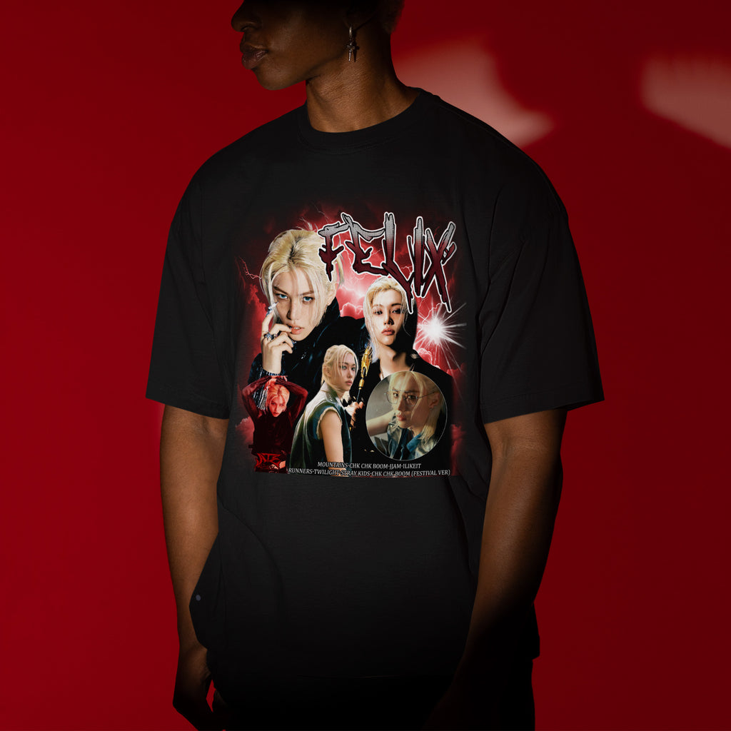 Stray Kids Felix Graphic T-Shirt - Men view, Y2K kpop concert tee