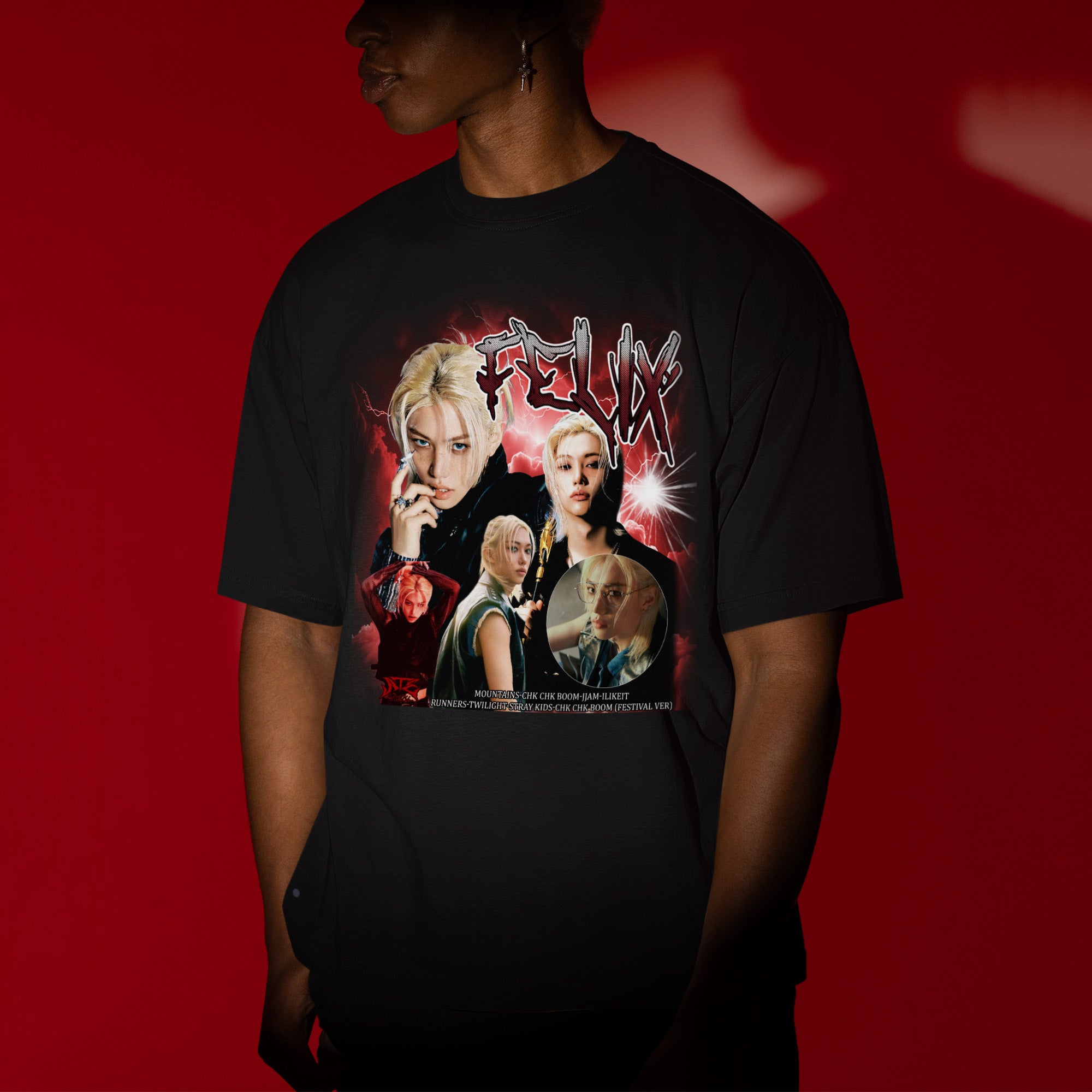Stray Kids Felix Graphic T-Shirt - Men view, Y2K kpop concert tee