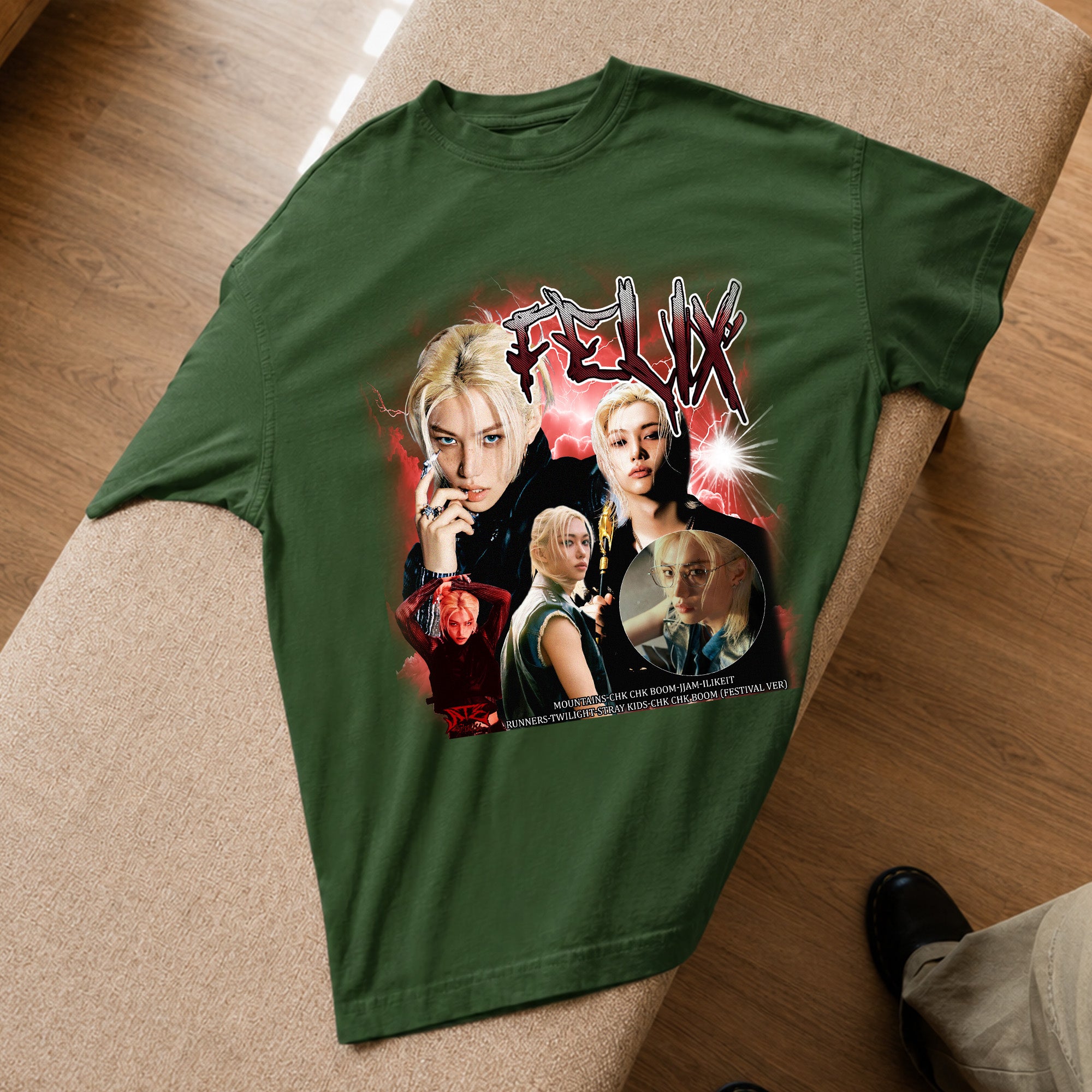Stray Kids Felix Graphic T-Shirt - Spread view, Y2K kpop concert tee