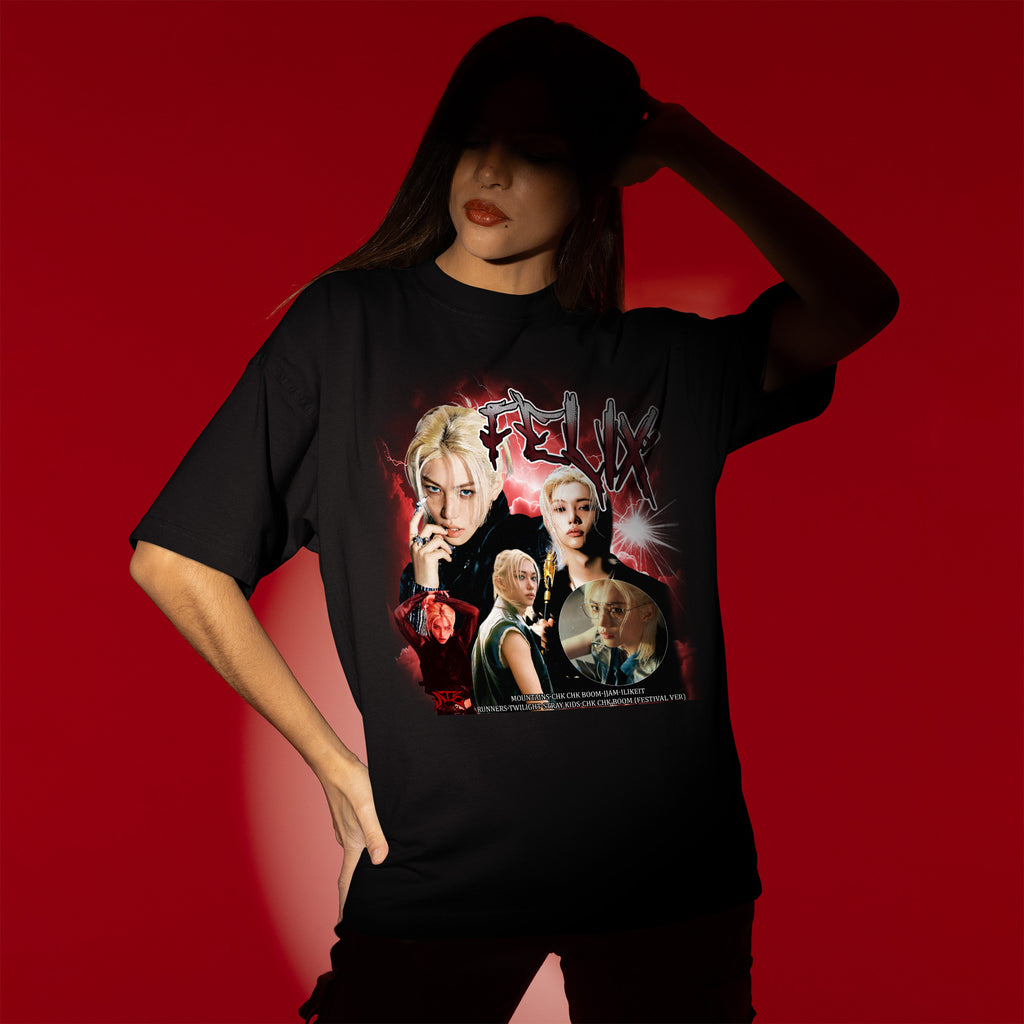 Stray Kids Felix Graphic T-Shirt - Women view, Y2K kpop concert tee