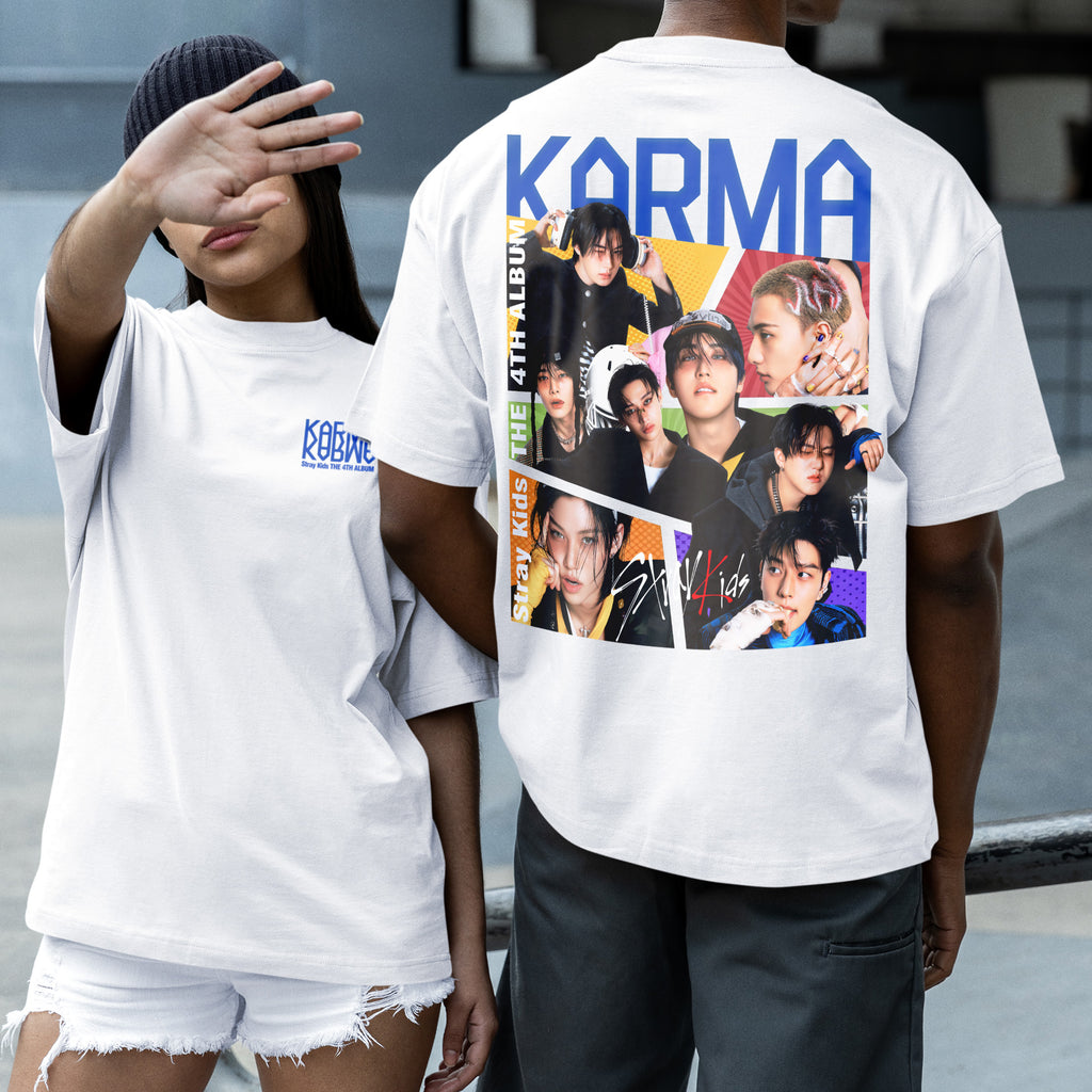 Stray Kids The 4th Album Karma T-Shirt - Couple 2 view, Y2K kpop concert tee