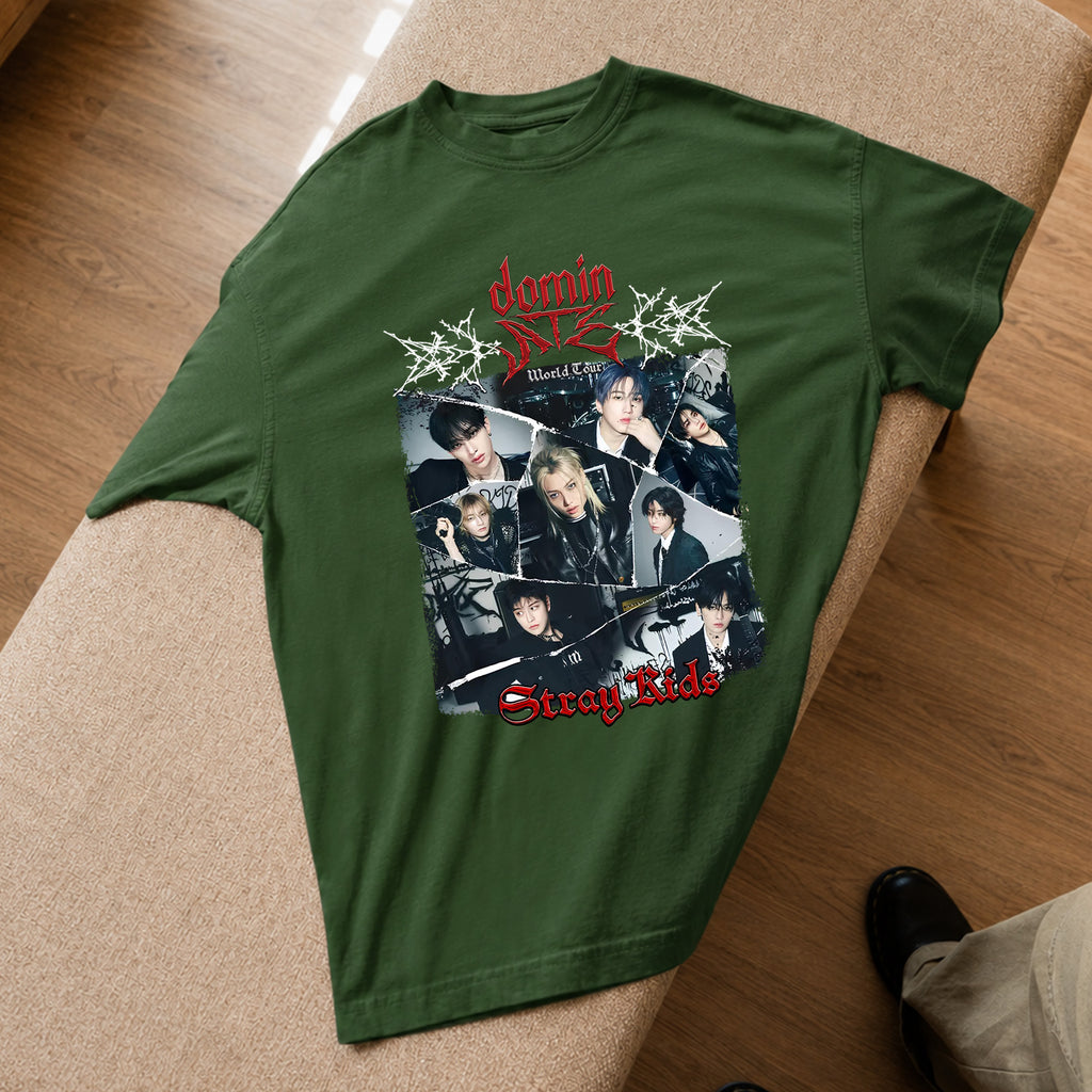 Stray Kids Dominate Tour T-Shirt - Spread view, Y2K kpop concert tee