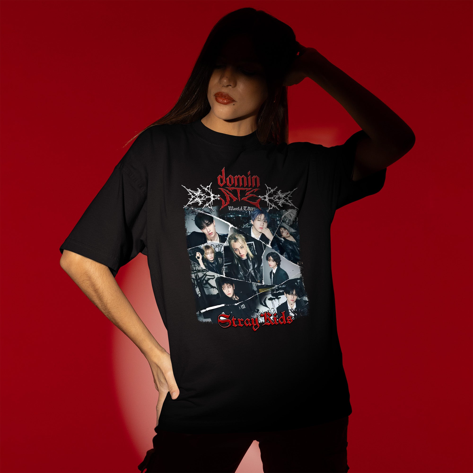 Stray Kids Dominate Tour T-Shirt - Women view, Y2K kpop concert tee