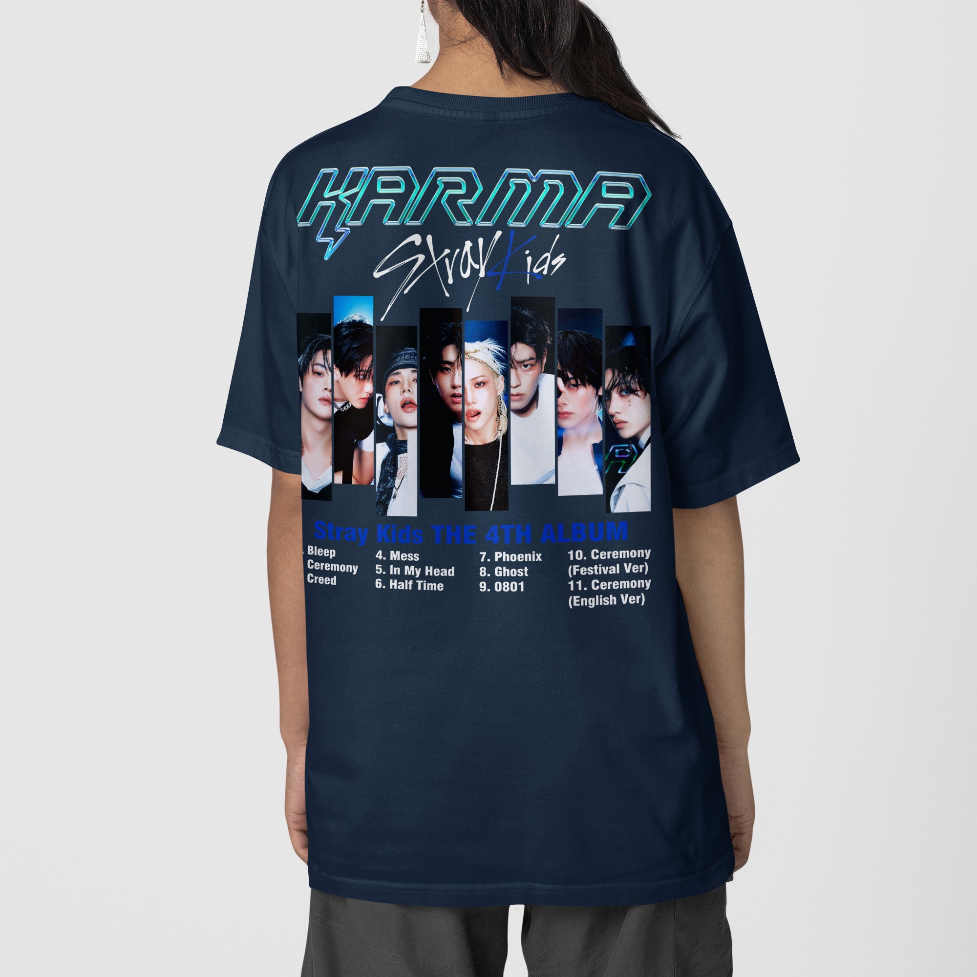 Stray Kids Karma Album Comeback T-Shirt - Back view, Y2K kpop concert tee