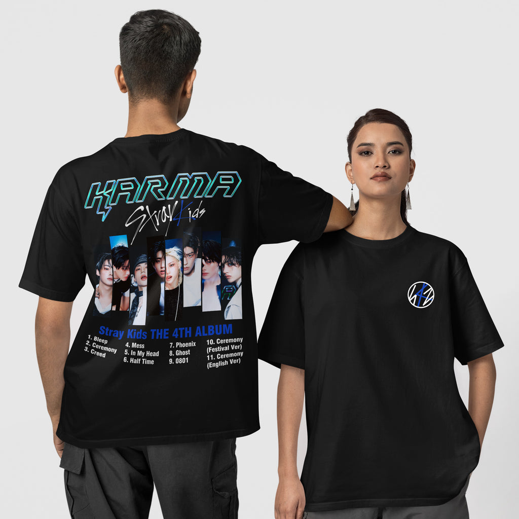 Stray Kids Karma Album Comeback T-Shirt - Couple 1 view, Y2K kpop concert tee