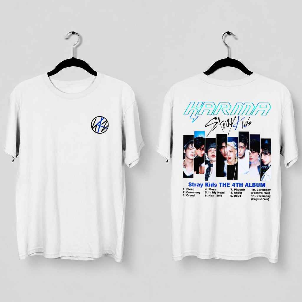 Stray Kids Karma Album Comeback T-Shirt - Main view, Y2K kpop concert tee