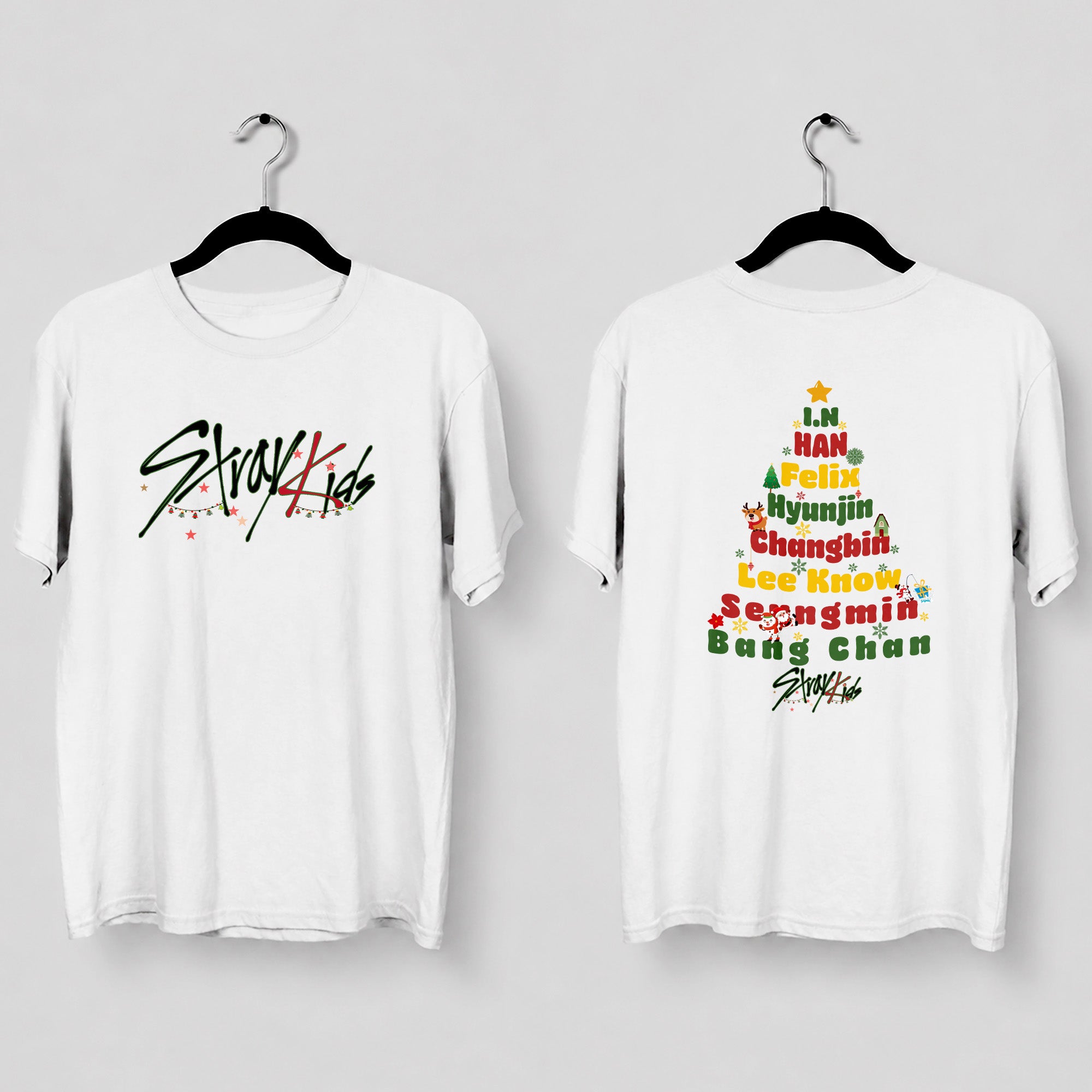 Stray Kids Christmas Tree T-Shirt - Main view, Y2K kpop concert tee