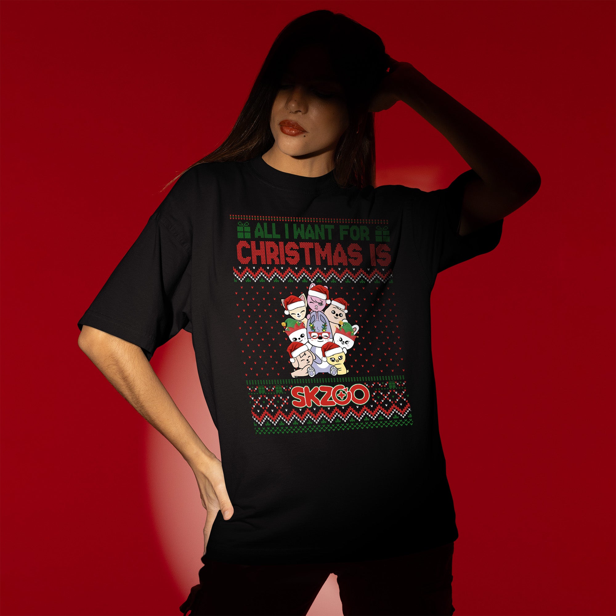 Stray Kids All I Want For Xmas Is Skzoo T-Shirt - Women view, Y2K kpop concert tee