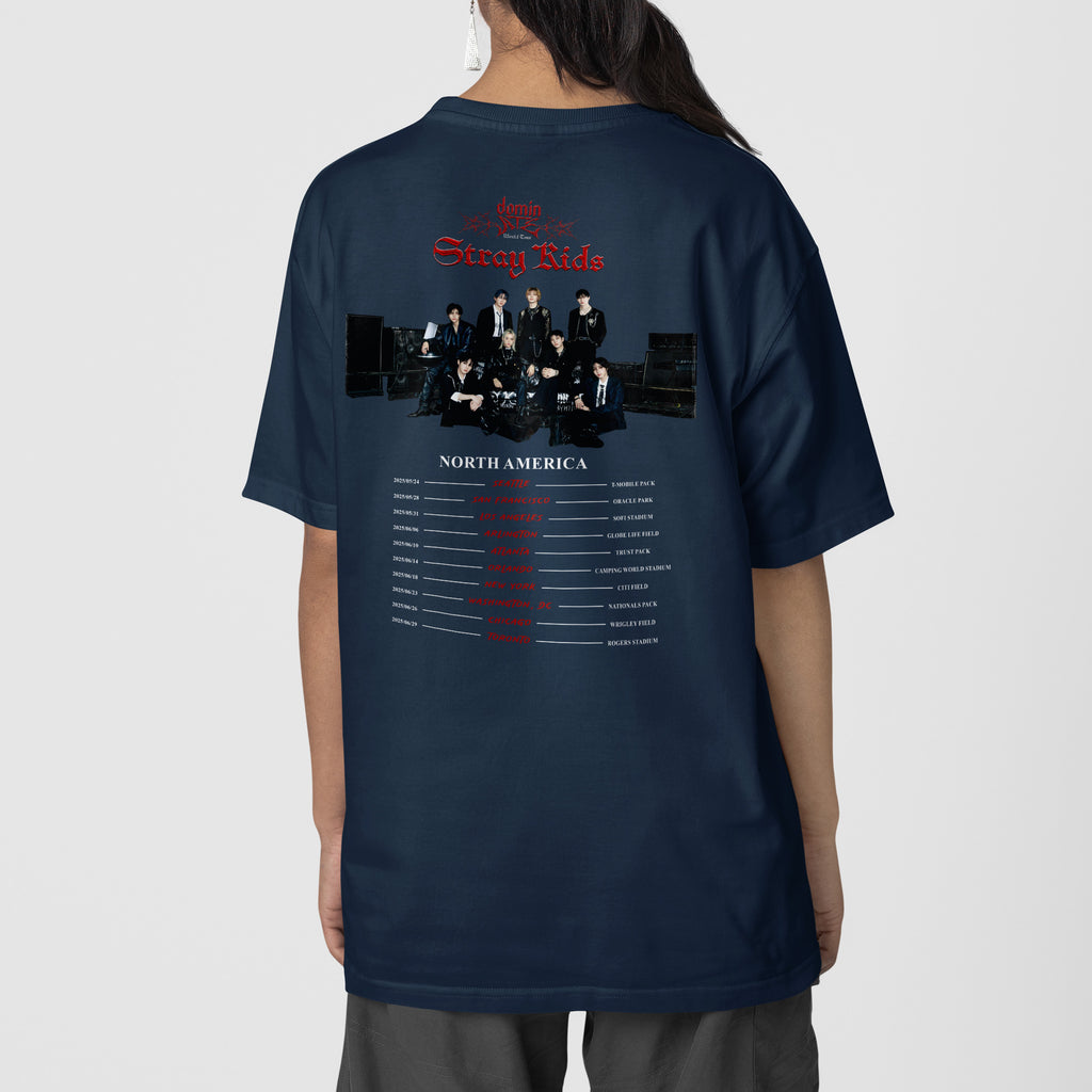Stray Kids Dominate World Tour in North America T-Shirt - Back view, Y2K kpop concert tee