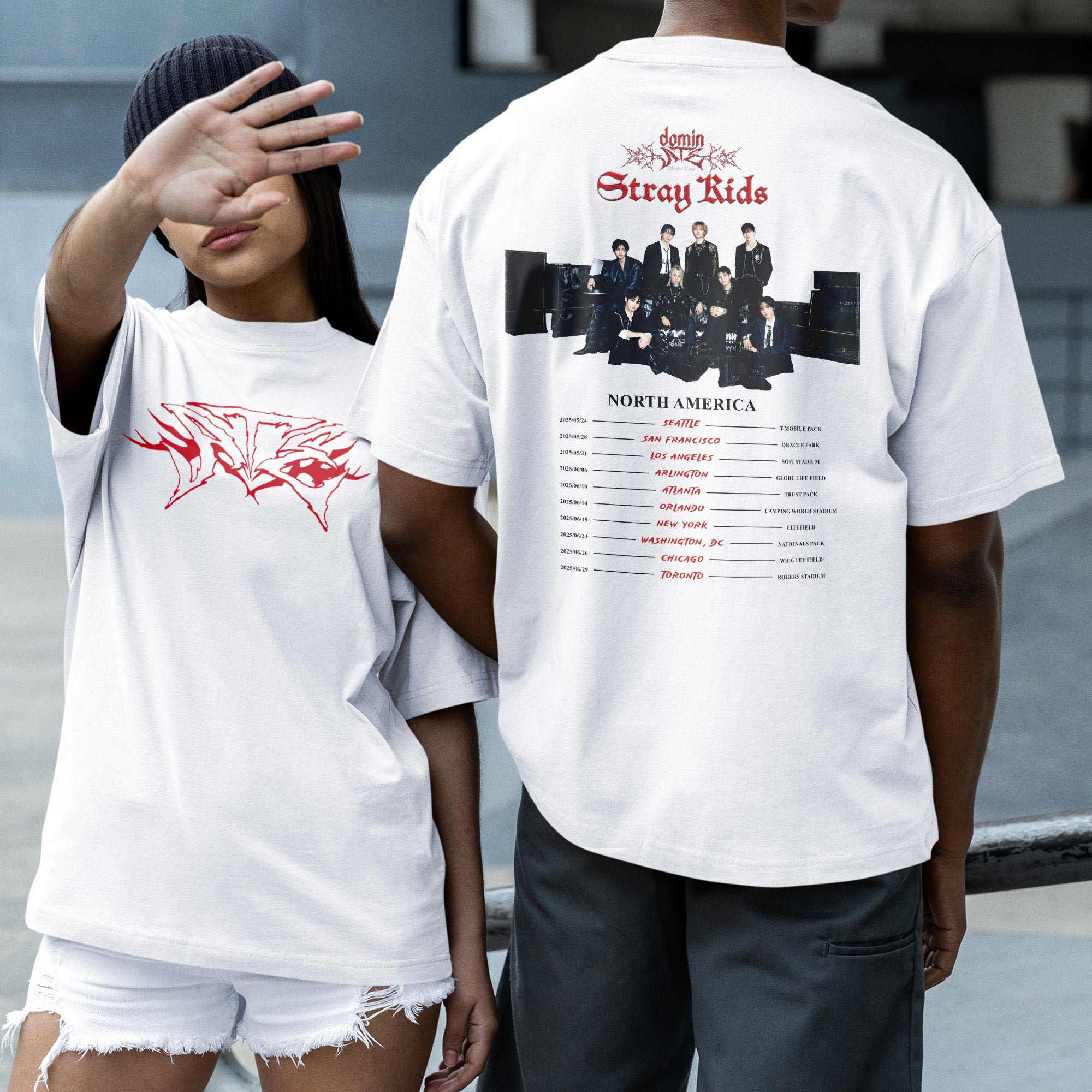 Stray Kids Dominate World Tour in North America T-Shirt - Couple 2 view, Y2K kpop concert tee