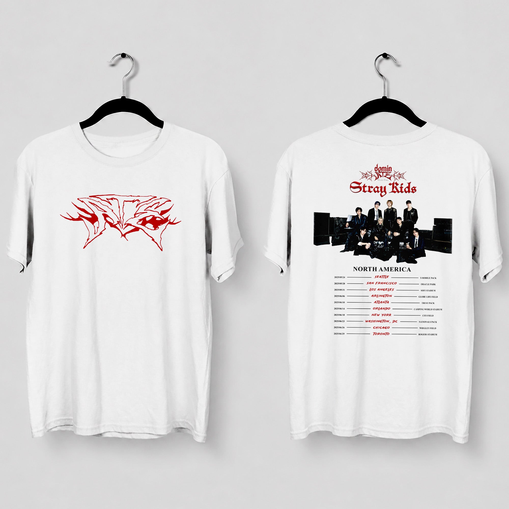 Stray Kids Dominate World Tour in North America T-Shirt - Main view, Y2K kpop concert tee