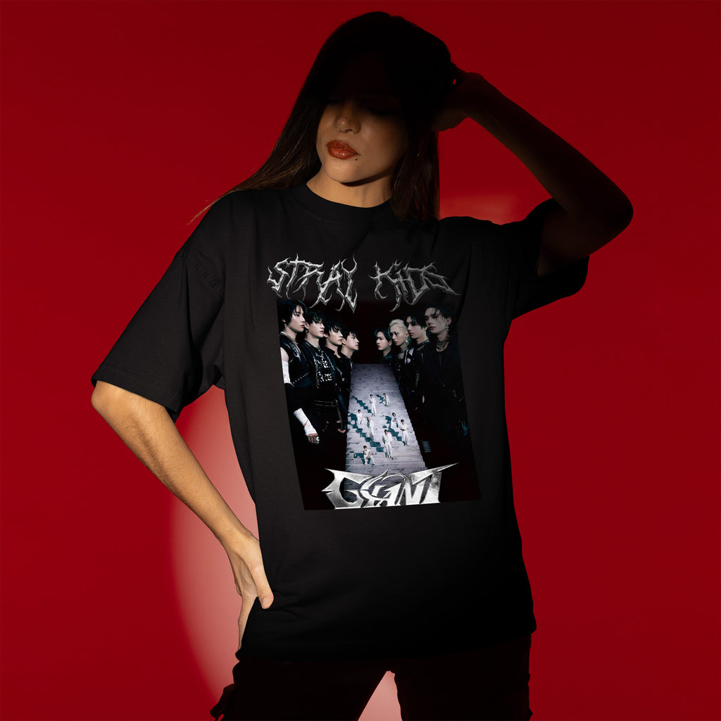 Stray Kids Giant Album T-Shirt - Women view, Y2K kpop concert tee
