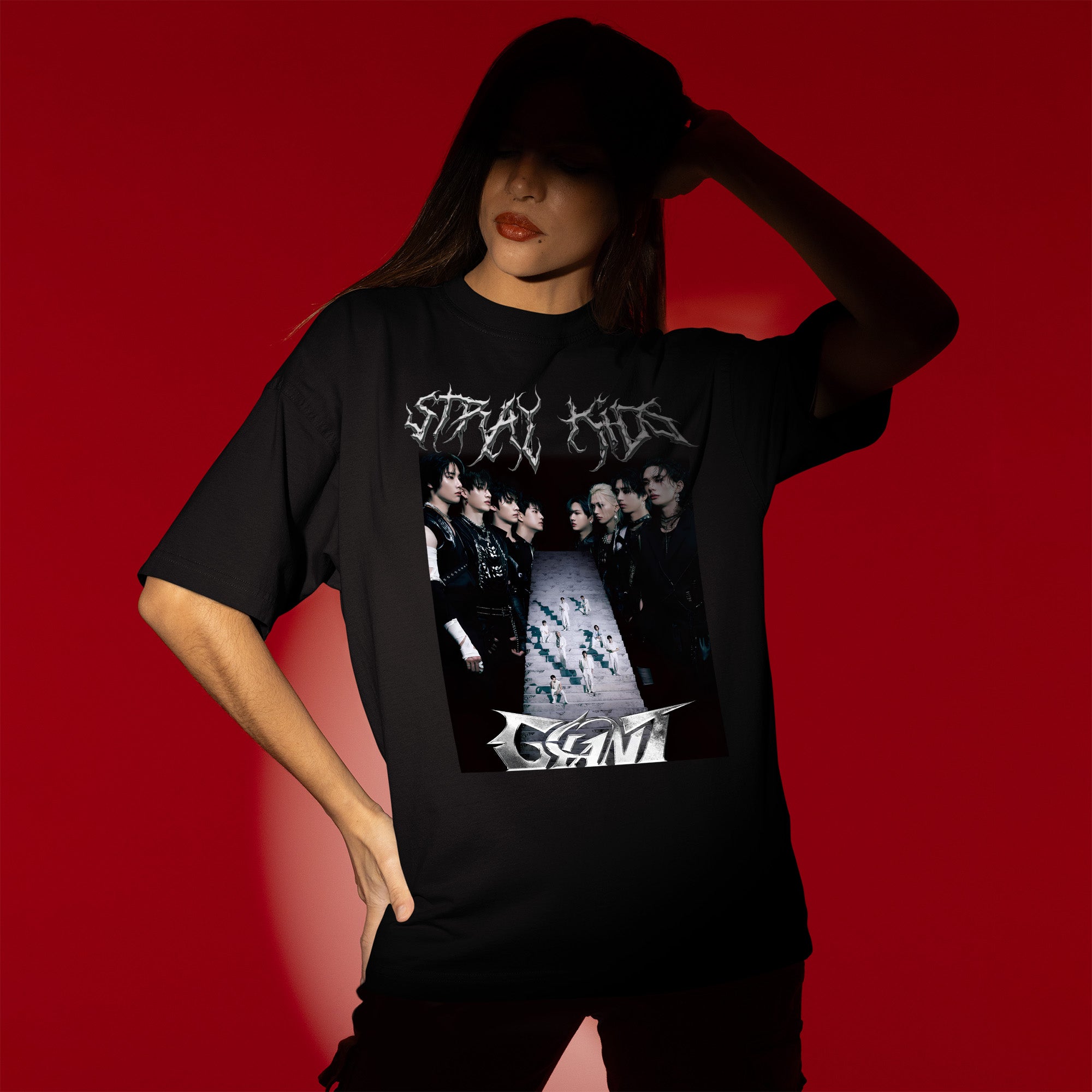 Stray Kids Giant Album T-Shirt - Women view, Y2K kpop concert tee