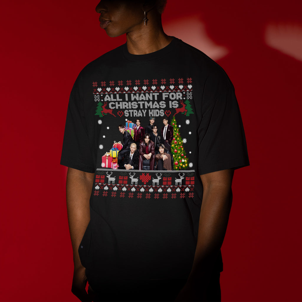 Stray Kids Christmas T-Shirt - Men view, Y2K kpop concert tee