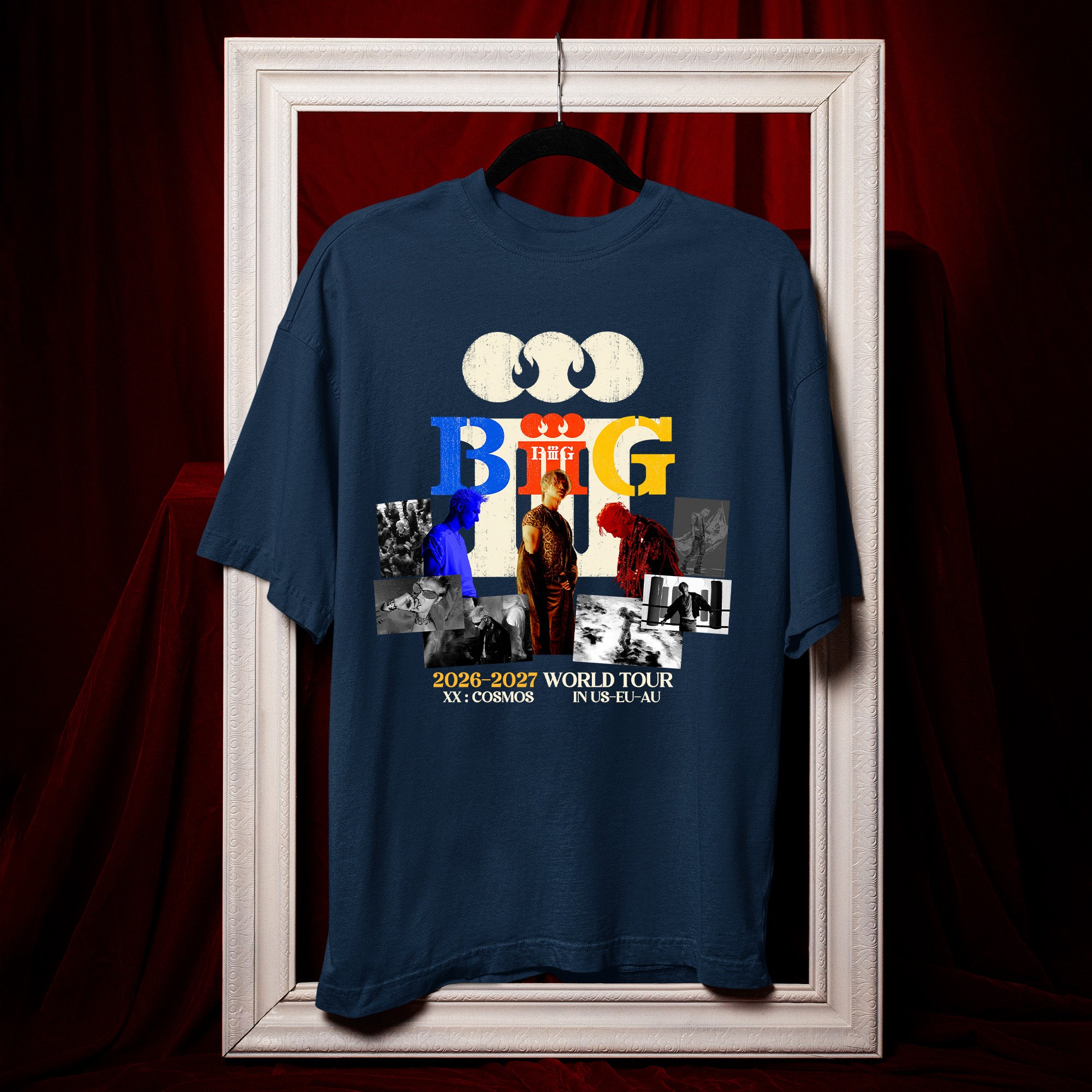 BIGBANG Retro World Tour XX COSMOS T-Shirt - Hang view, Y2K kpop concert tee