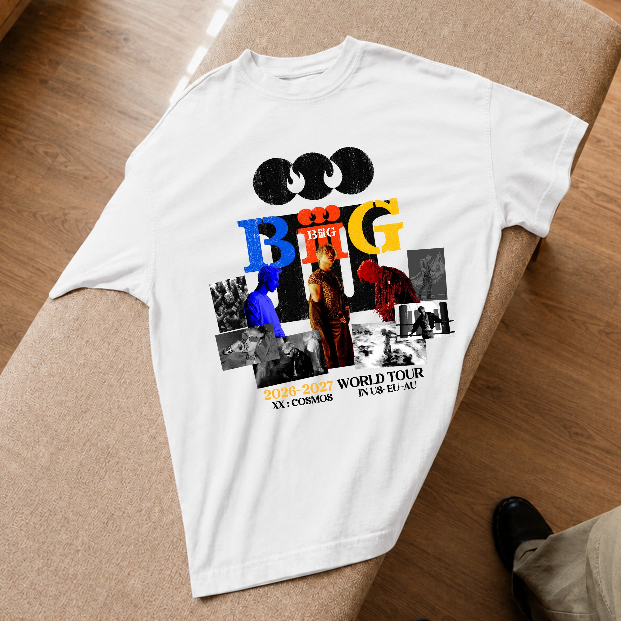 BIGBANG Retro World Tour XX COSMOS T-Shirt - Spread view, Y2K kpop concert tee