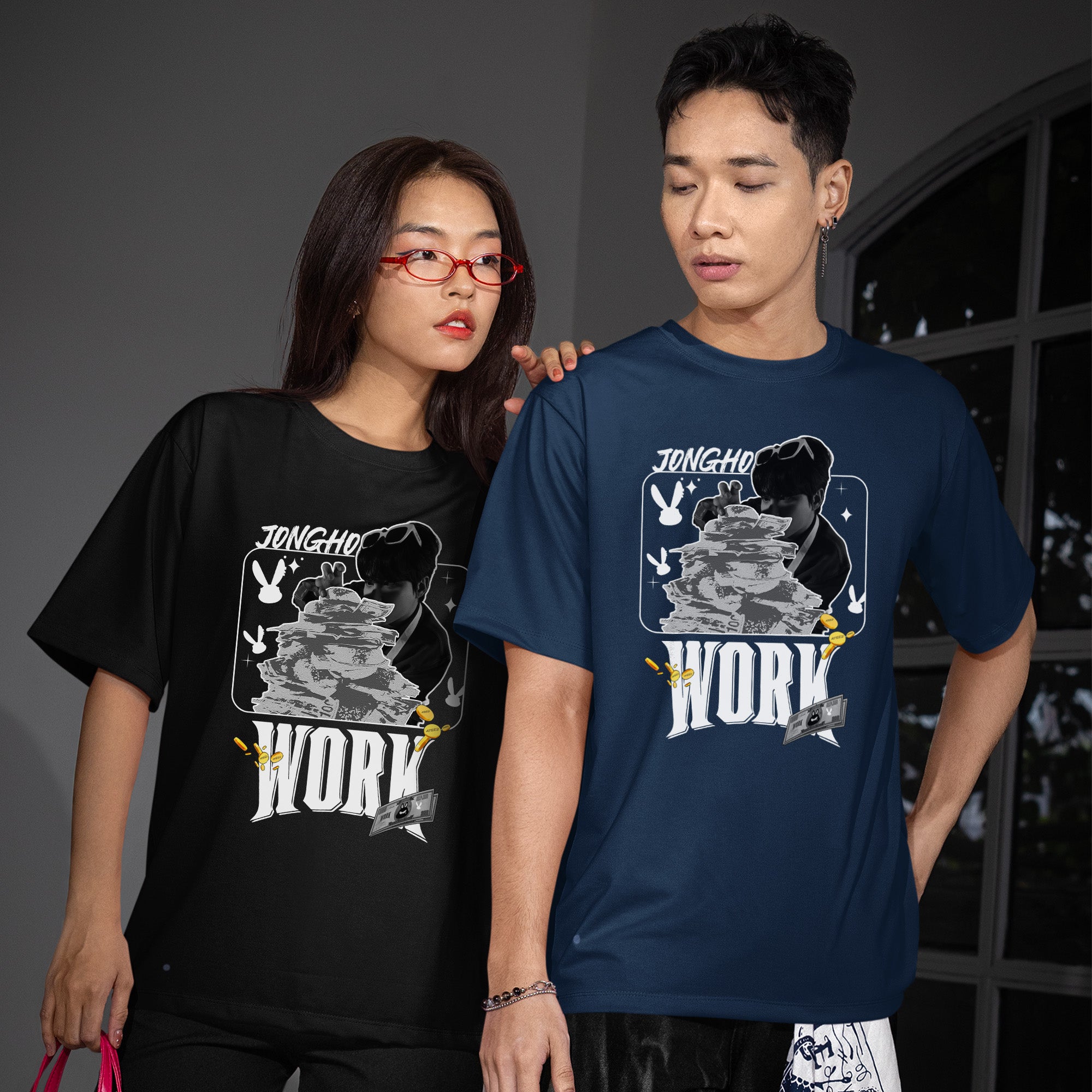 ATEEZ Jongho Work T-Shirt - Couple view, Y2K kpop concert tee