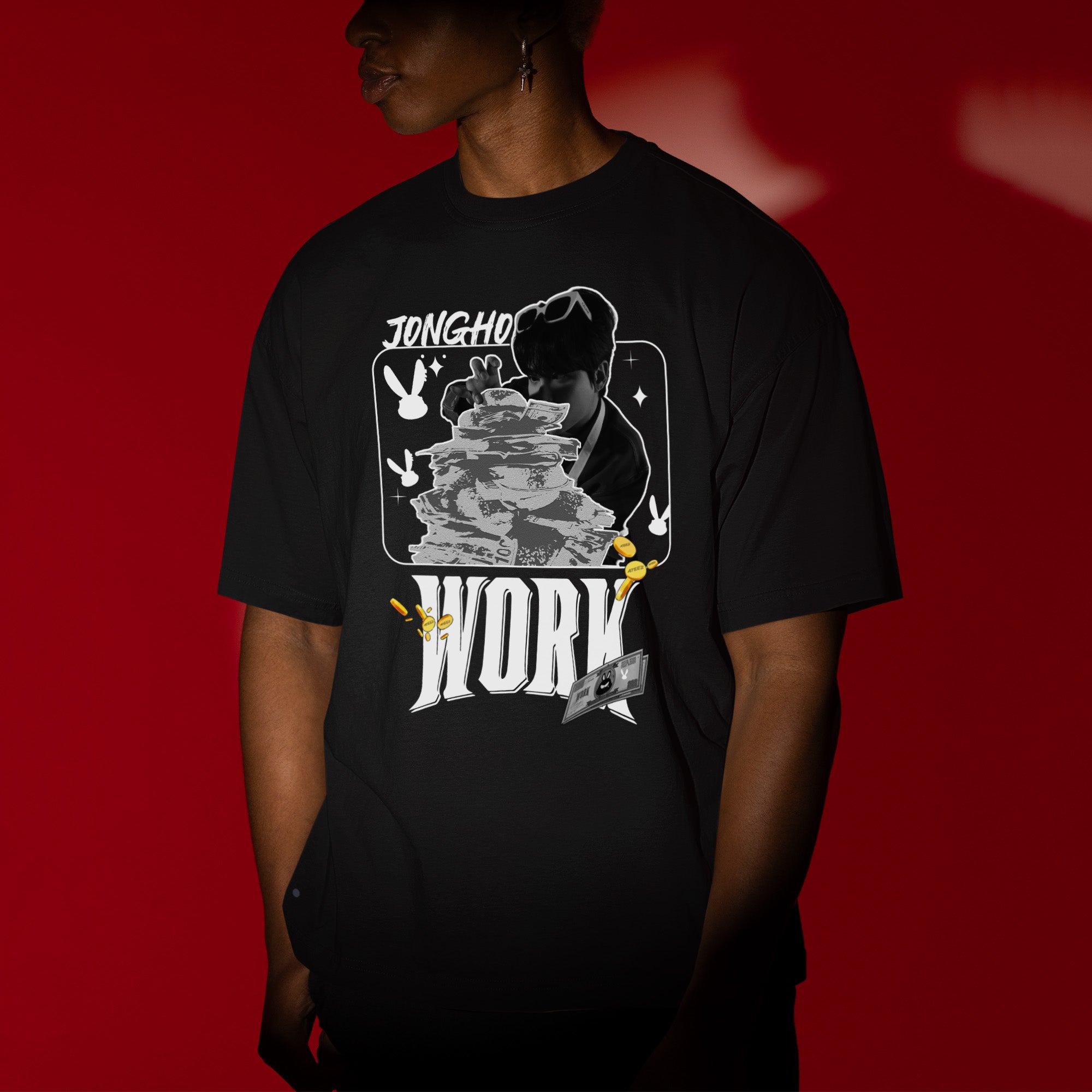 ATEEZ Jongho Work T-Shirt - Men view, Y2K kpop concert tee