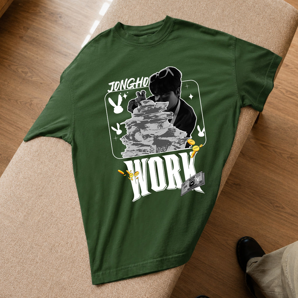 ATEEZ Jongho Work T-Shirt - Spread view, Y2K kpop concert tee